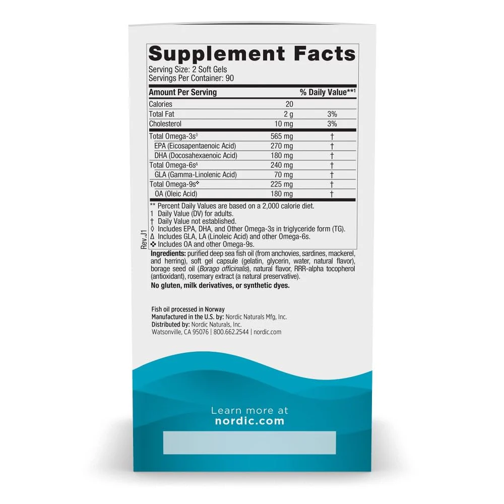Nordic Naturals Complete Omega Lemon Flavor — 180 Soft Gels (565 mg Omega-3) | EPA & DHA + GLA | Non-GMO - Image 3