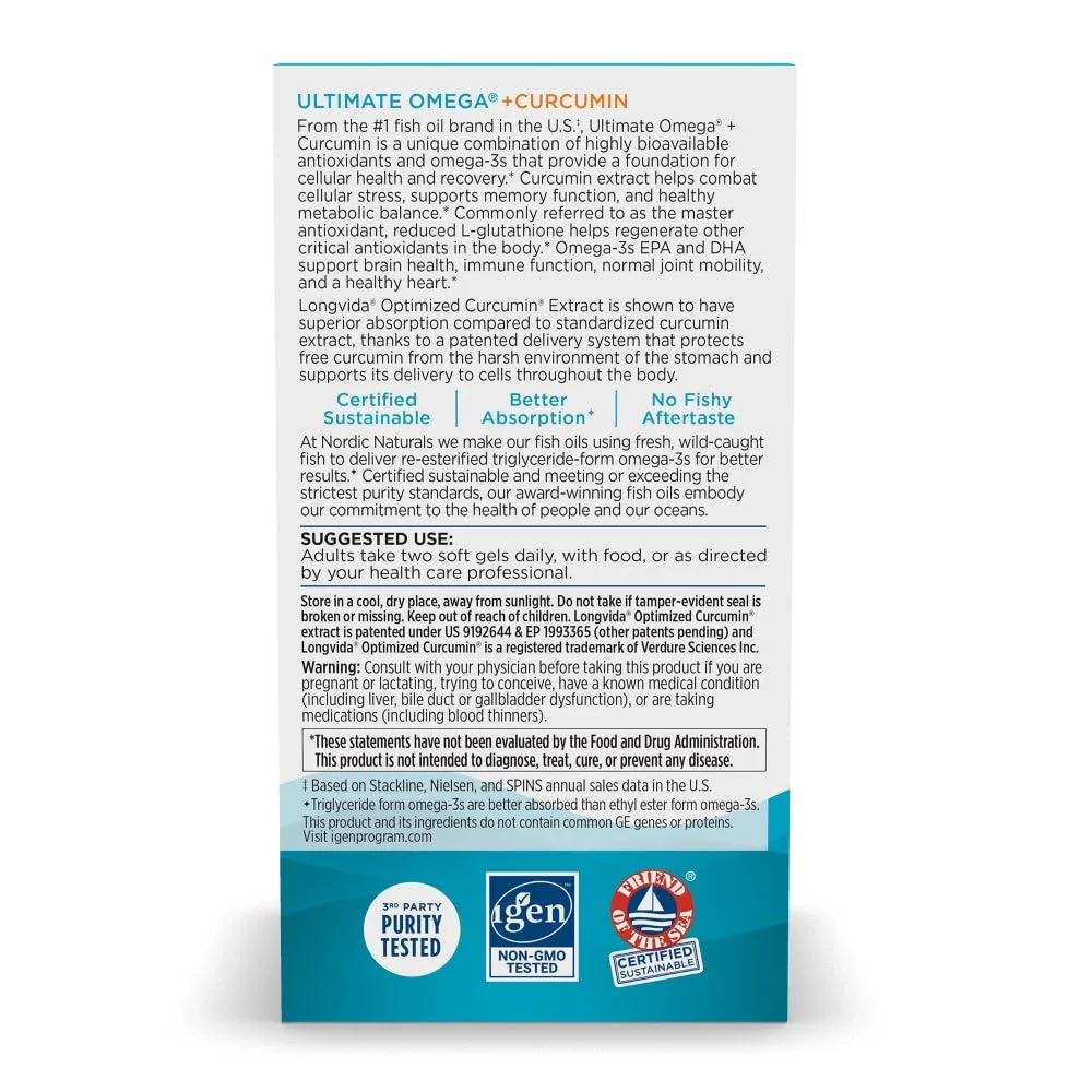 Nordic Naturals Omega Curcumin Lemon | 60 Soft Gels, 1200 mg Omega-3 + 400 mg Curcumin | Non-GMO - Image 4