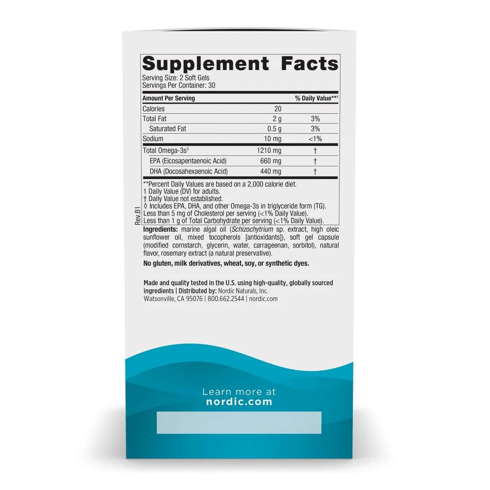 Nordic Naturals Plant-Based Ultimate Omega - Algae EPA & DHA, Lemon, 60 Veggie Soft Gels - Image 10