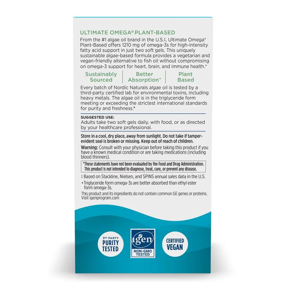 Nordic Naturals Plant-Based Ultimate Omega - Algae EPA & DHA, Lemon, 60 Veggie Soft Gels - Image 3