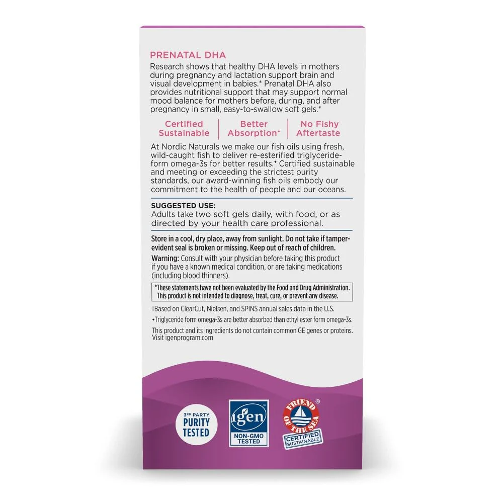 Nordic Naturals Prenatal DHA, Unflavored — 180 Soft Gels, 830 mg Omega-3 + 400 IU Vitamin D3 | Non-GMO, Official Omega-3 of the American Pregnancy Association - Image 5