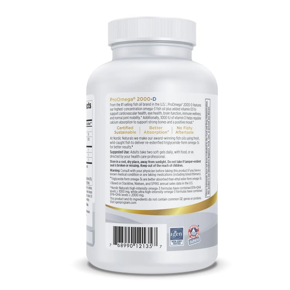 Nordic Naturals ProOmega 2000-D Lemon Flavor | 120 Soft Gels, 2150 mg Omega-3 + 1000 IU D3 - Image 8