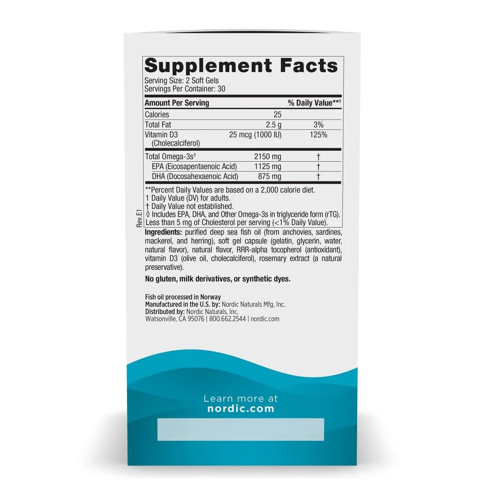 Nordic Naturals Ultimate Omega 2X with Vitamin D3 – Lemon Flavor | 60 Soft Gels, 2150 mg Omega-3 + 1000 IU D3 - Image 3