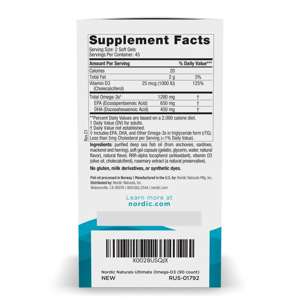 Nordic Naturals Ultimate Omega-D3 Lemon | 90 Soft Gels, 1280 mg Omega-3 + 1000 IU D3 - Image 3