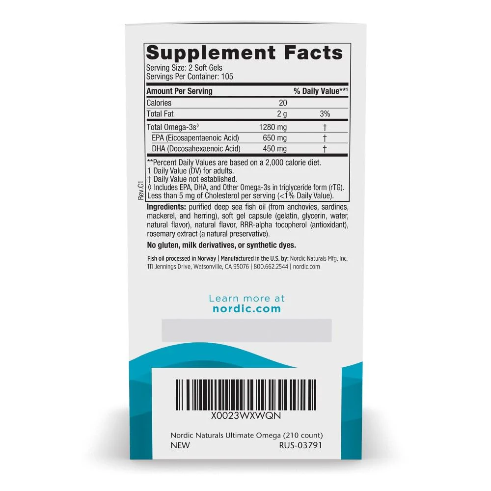 Nordic Naturals Ultimate Omega Lemon Flavor - 210 Soft Gels, 1280 mg Omega-3 | EPA & DHA - Image 3