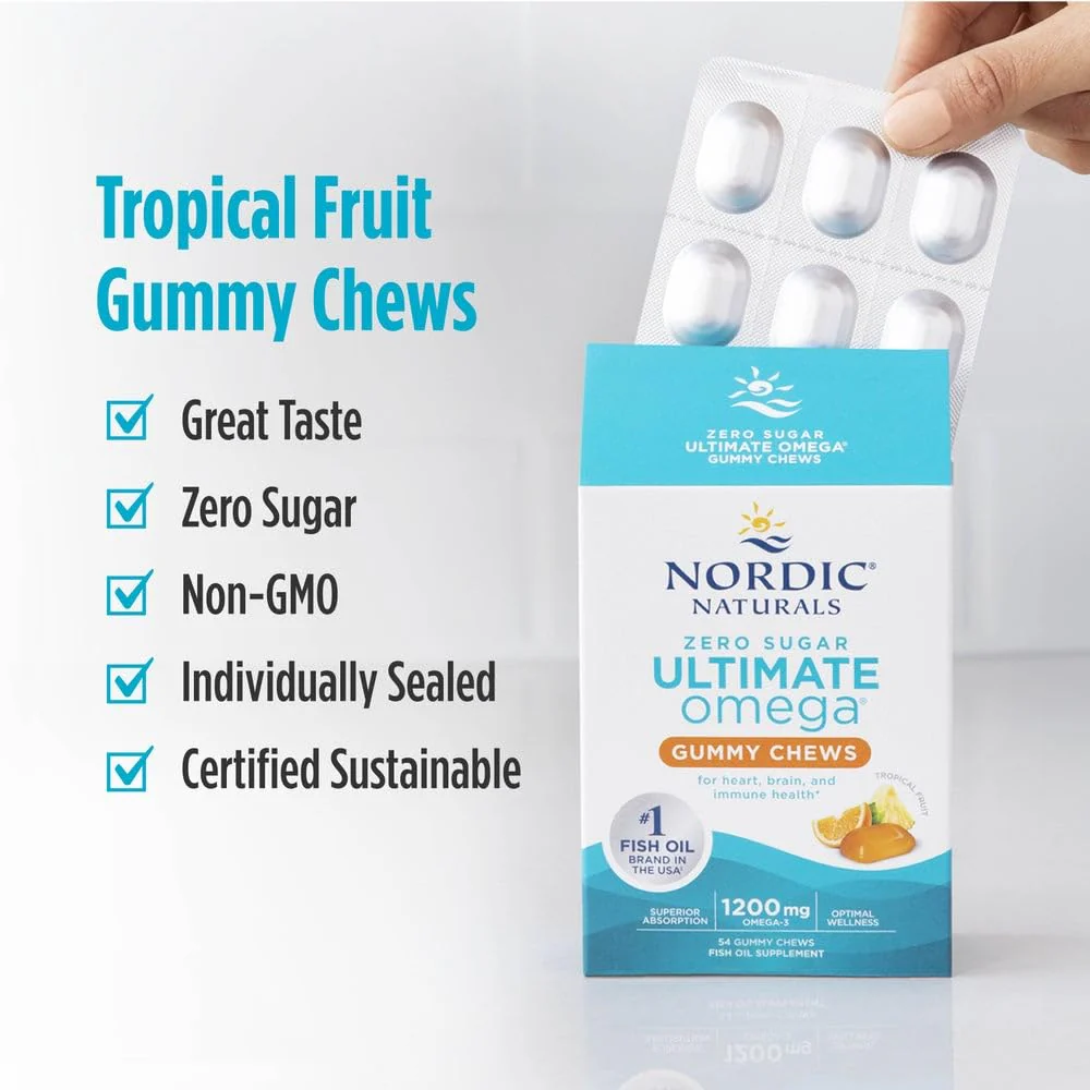 Nordic Naturals Zero Sugar Ultimate Omega Gummy Chews – Tropical Fruit Flavor, 54 Gummies, Non-GMO, 27 Servings - Image 2