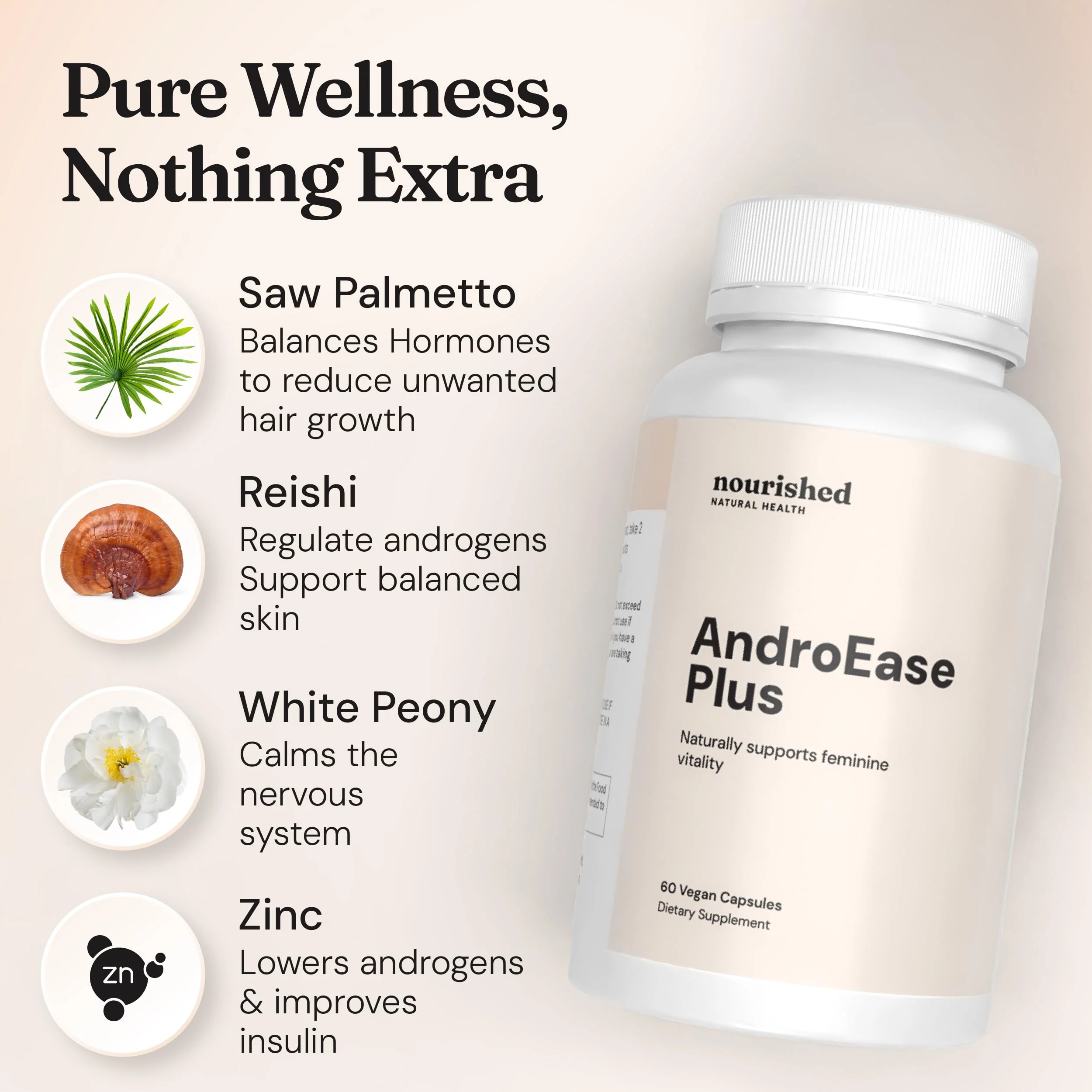 Nourished AndroEase Plus – Vegan Hormone Balance for Women | Zinc, Reishi, Green Tea - Image 14