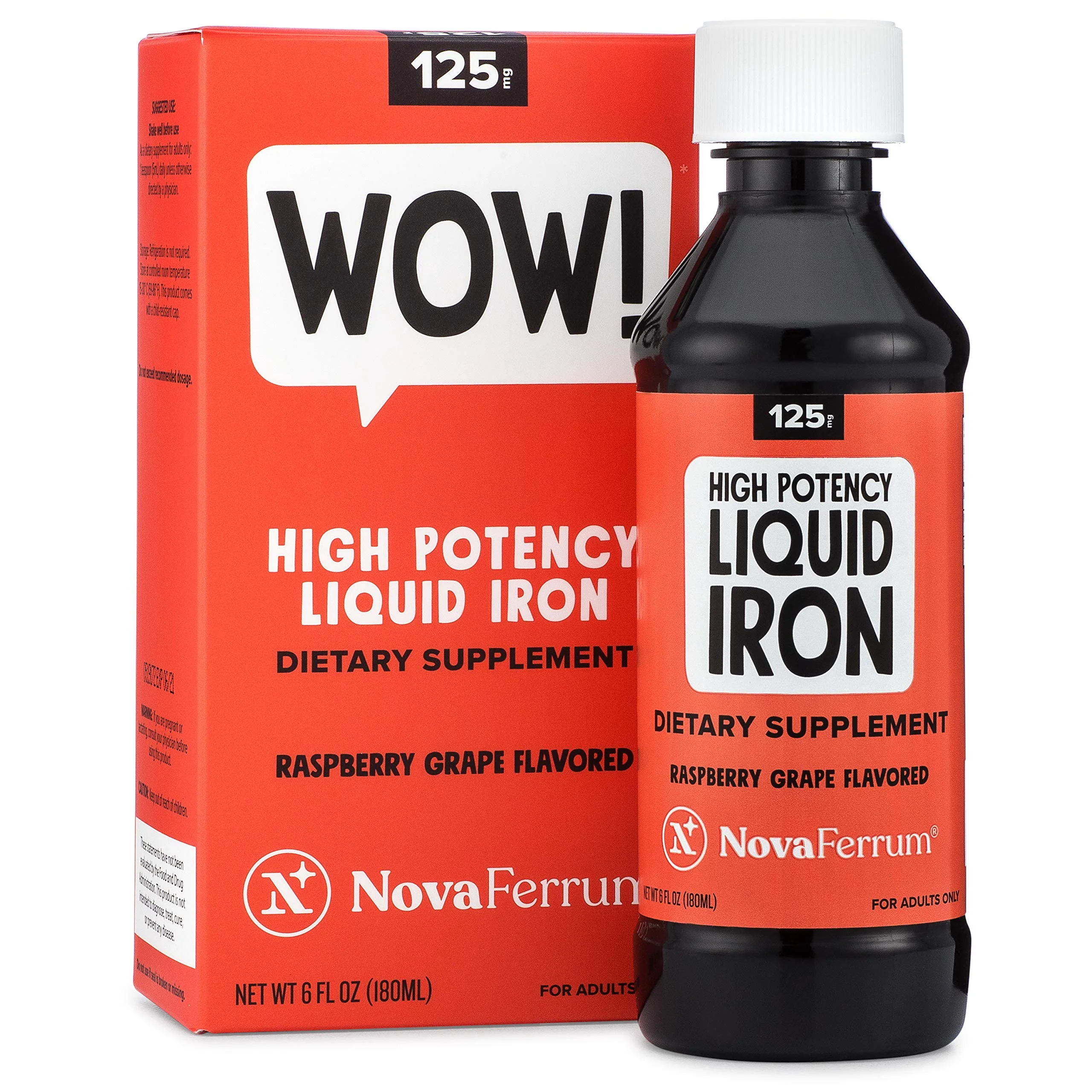 NovaFerrum Wow 125 mg/5 mL High Potency Liquid Iron for Adults | Vegan, Gluten Free, Sugar Free