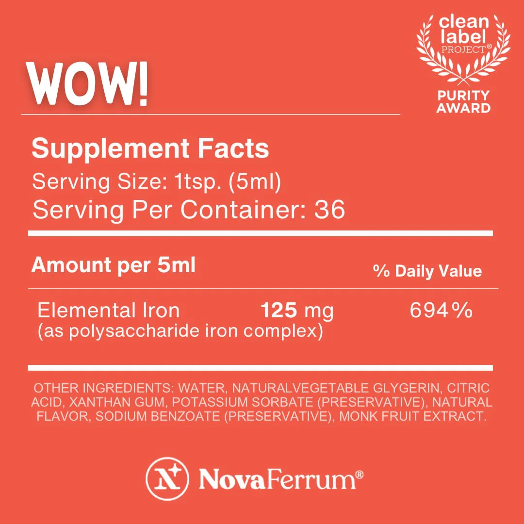 NovaFerrum Wow 125 mg/5 mL High Potency Liquid Iron for Adults | Vegan, Gluten Free, Sugar Free - Image 3