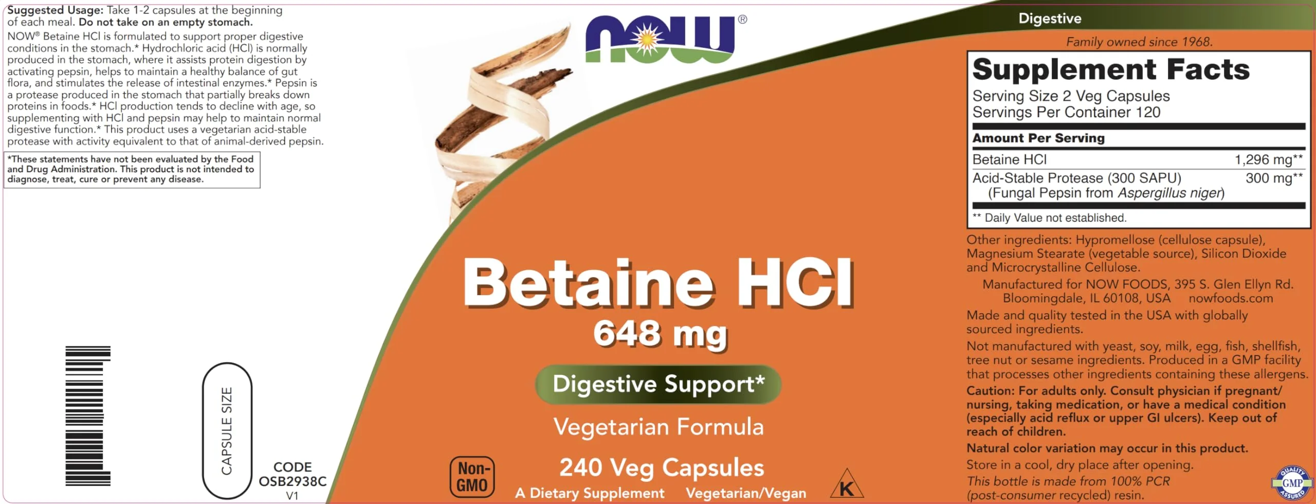NOW Betaine HCl 648mg 240 Veg Capsules – Digestive Enzymes with Pepsin - Image 4