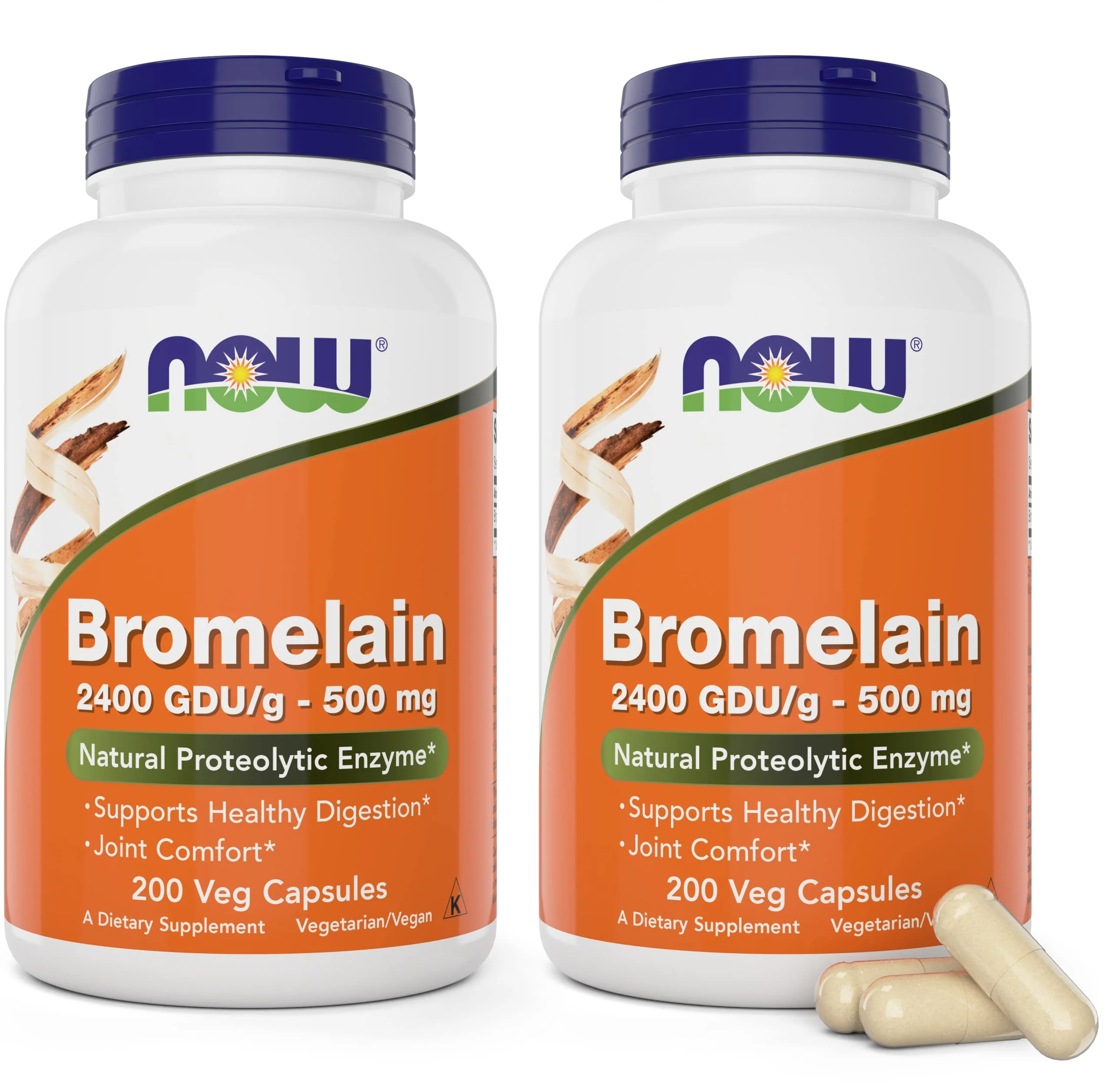 Now Bromelain 500 mg – 200 Veg Capsules (Pack of 2) Non-GMO, Vegan | Now Foods