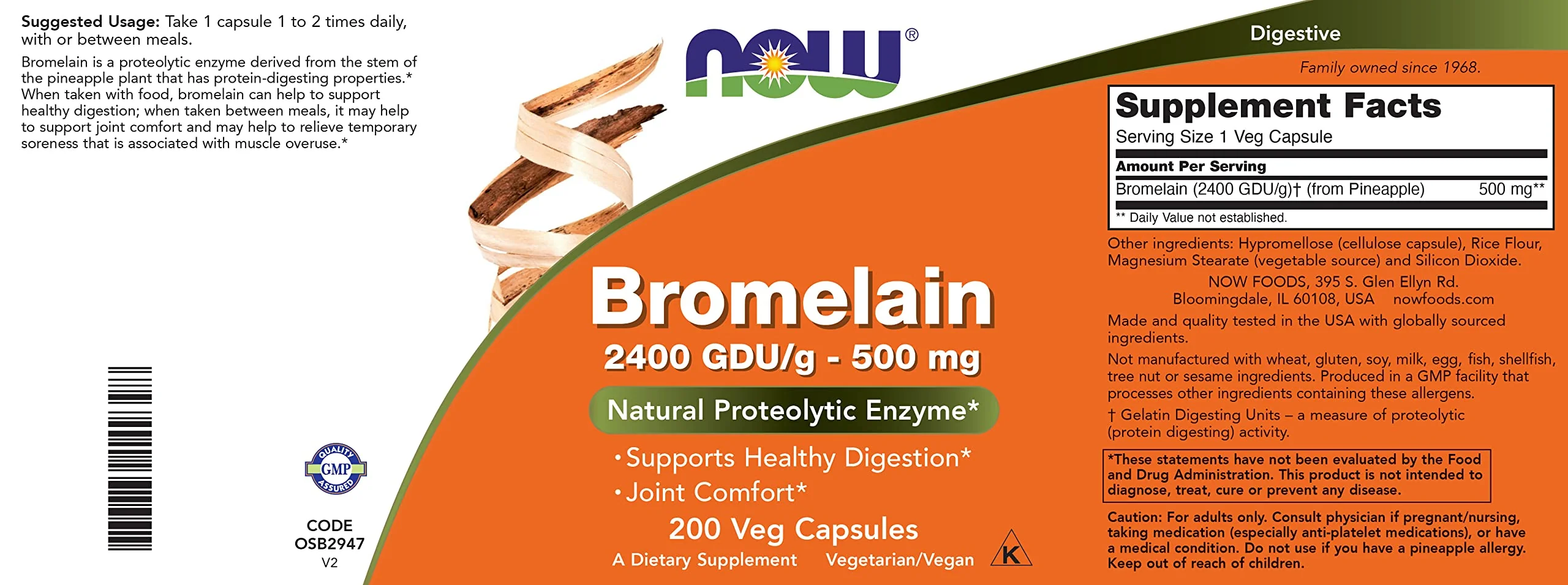 Now Bromelain 500 mg – 200 Veg Capsules (Pack of 2) Non-GMO, Vegan | Now Foods - Image 4