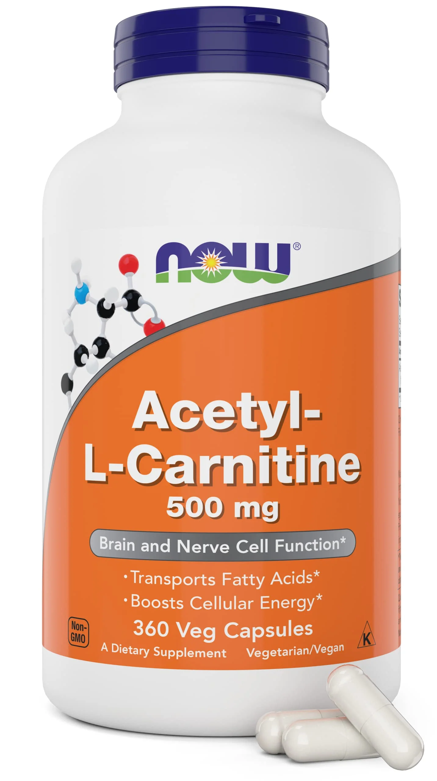 NOW Foods Acetyl-L-Carnitine 500 mg - 360 Veg Capsules | Non-GMO, Kosher, Dairy-Free - Image 10