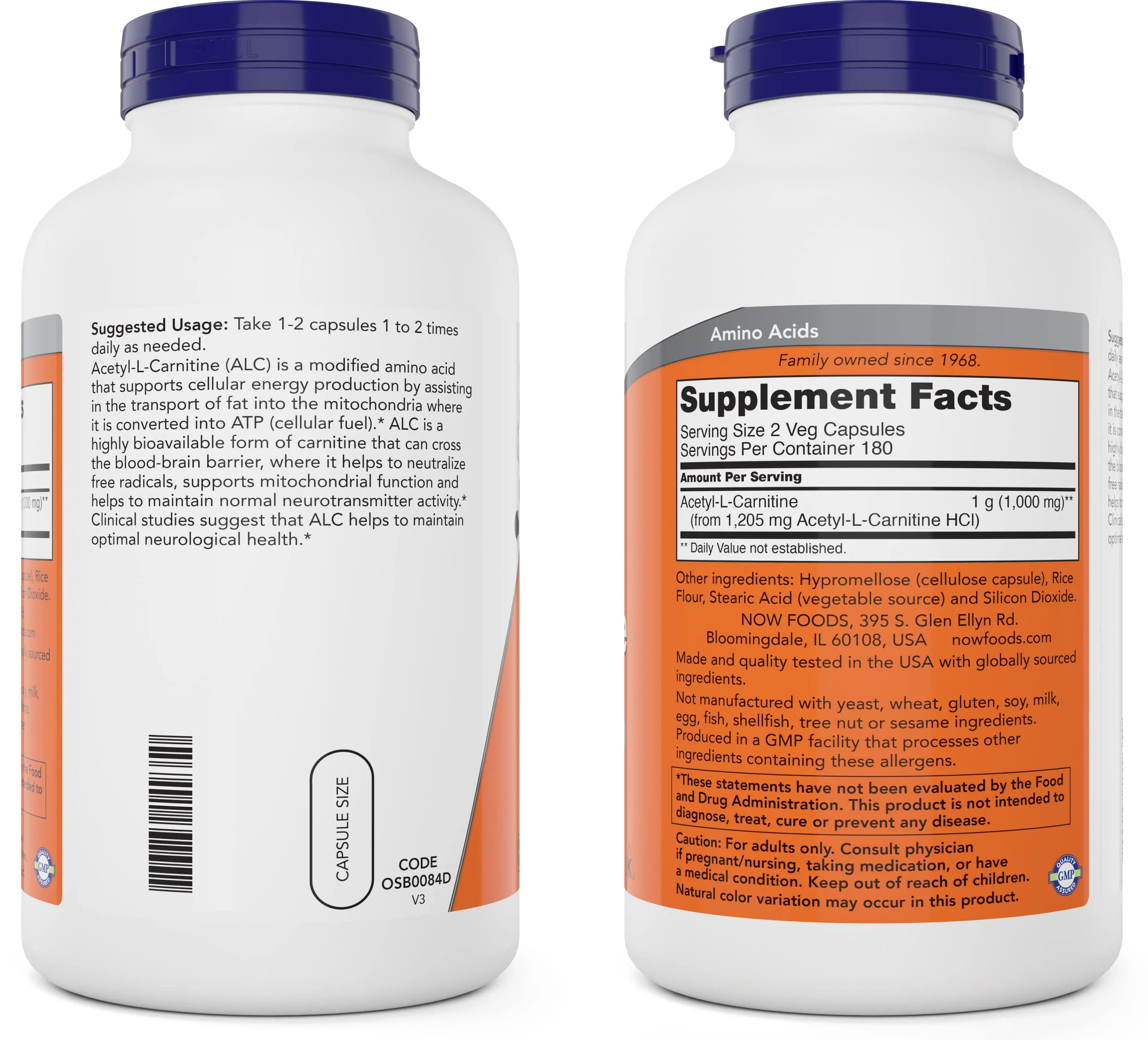 NOW Foods Acetyl-L-Carnitine 500 mg - 360 Veg Capsules | Non-GMO, Kosher, Dairy-Free - Image 3
