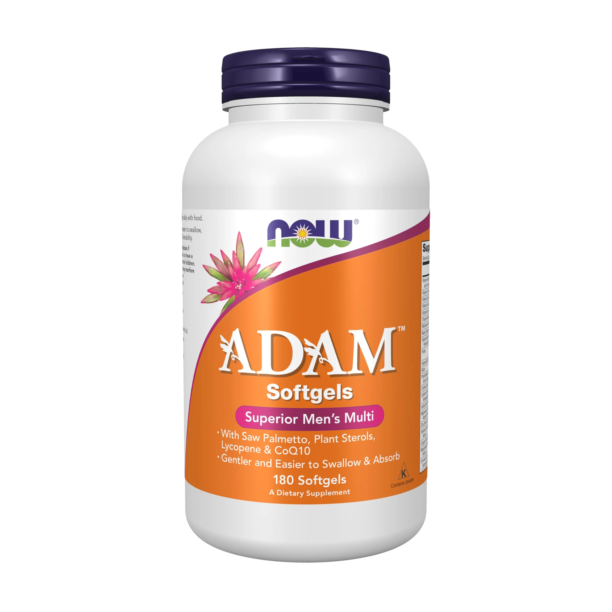 NOW Foods ADAM Men's Multivitamin with Saw Palmetto, Plant Sterols, Lycopene & CoQ10 - 180 Softgels - Image 9