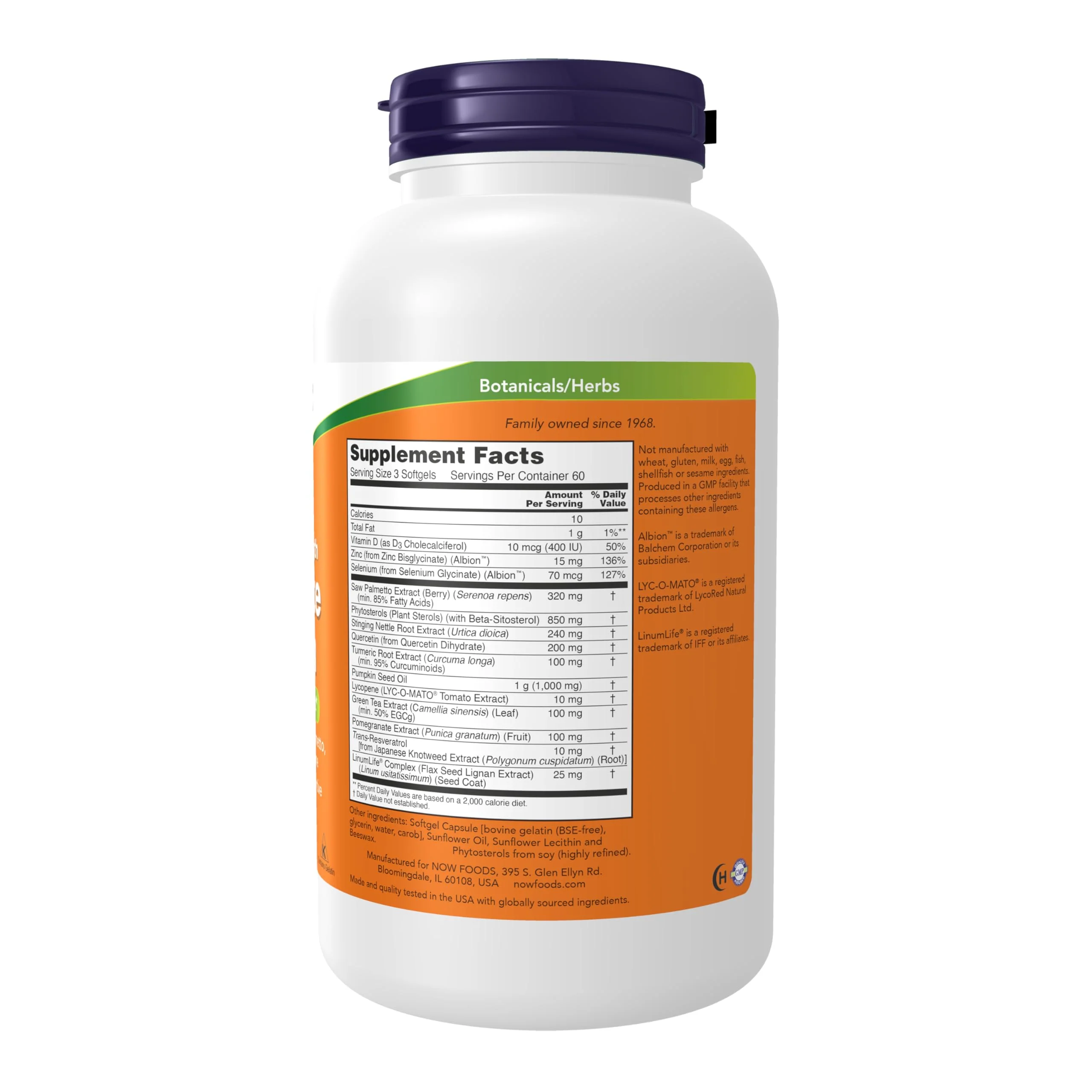 NOW Foods Clinical Strength Prostate Health - Saw Palmetto, Beta-Sitosterol & Lycopene, 180 Softgels - Image 3