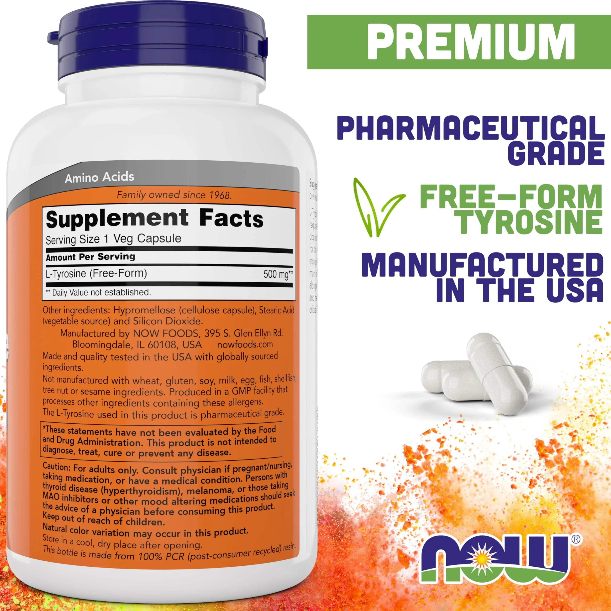NOW Foods L-Tyrosine 500mg – 300 Capsules (Pack of 2) | Non-GMO - Image 2