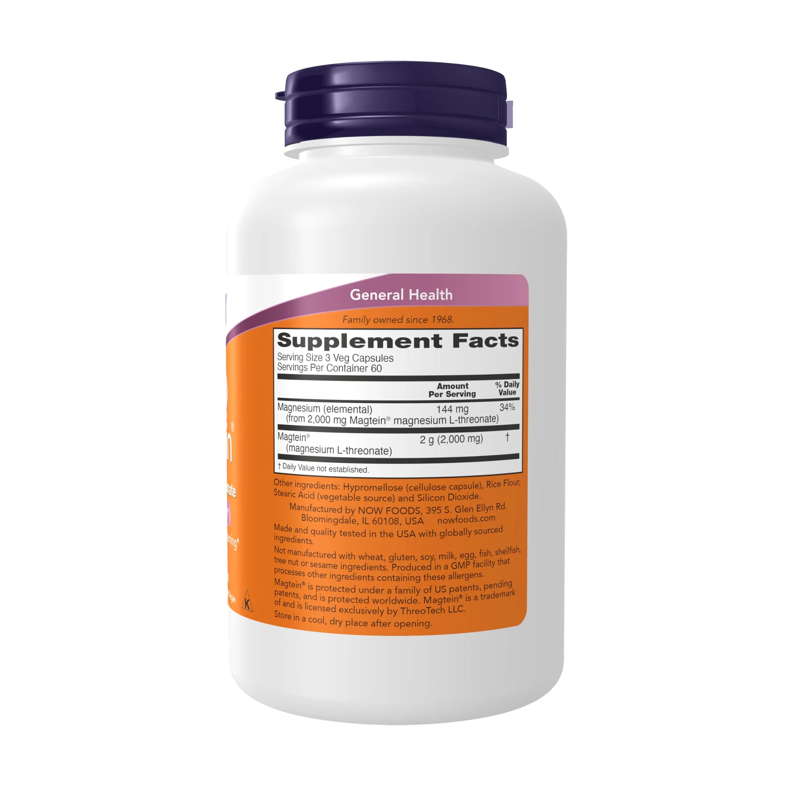 NOW Foods Magtein Magnesium L-Threonate – Cognitive Support, 180 Veg Caps - Image 3