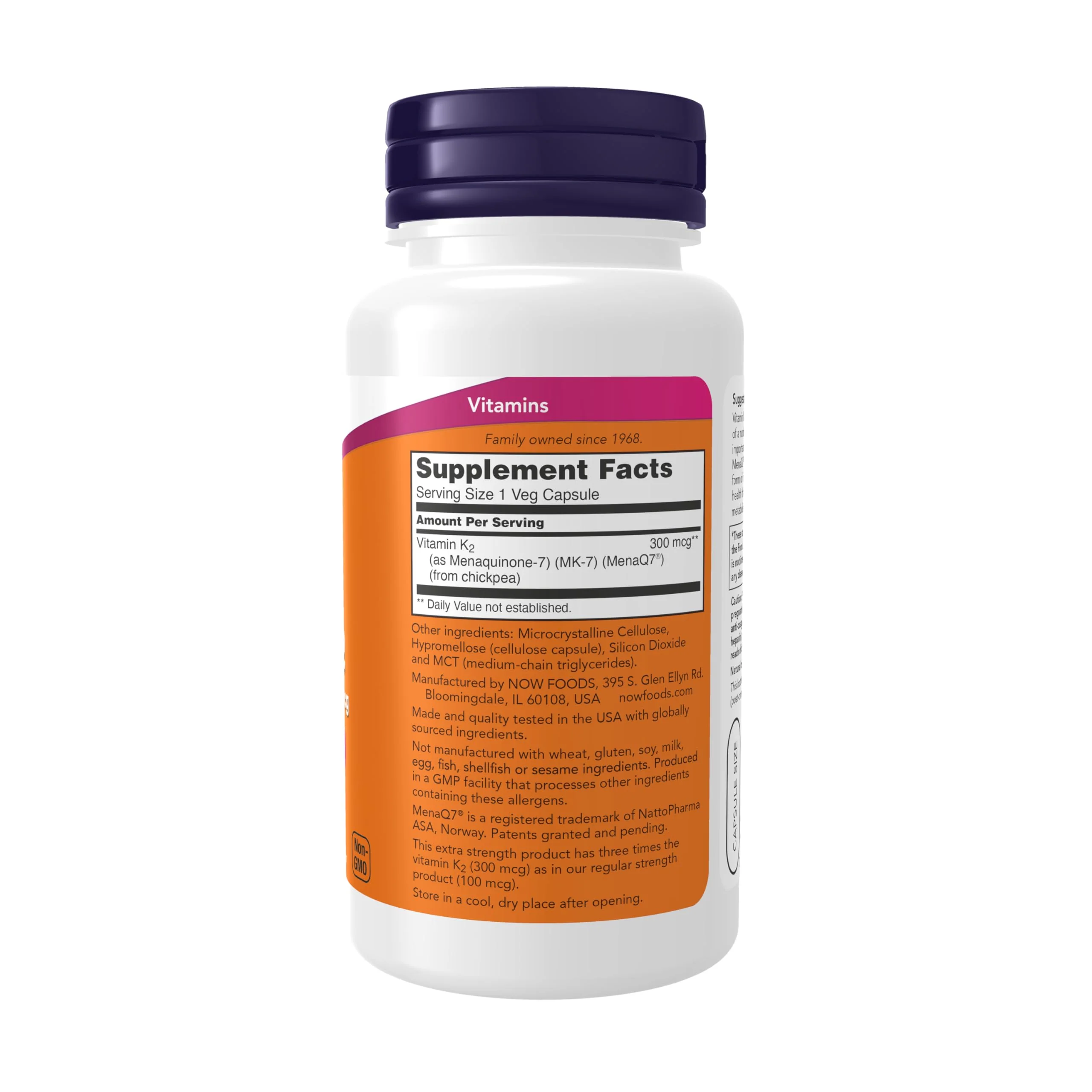 NOW Foods MK-7 Vitamin K2 300 mcg | Cardiovascular & Bone Health | 120 Veg Capsules - Image 2