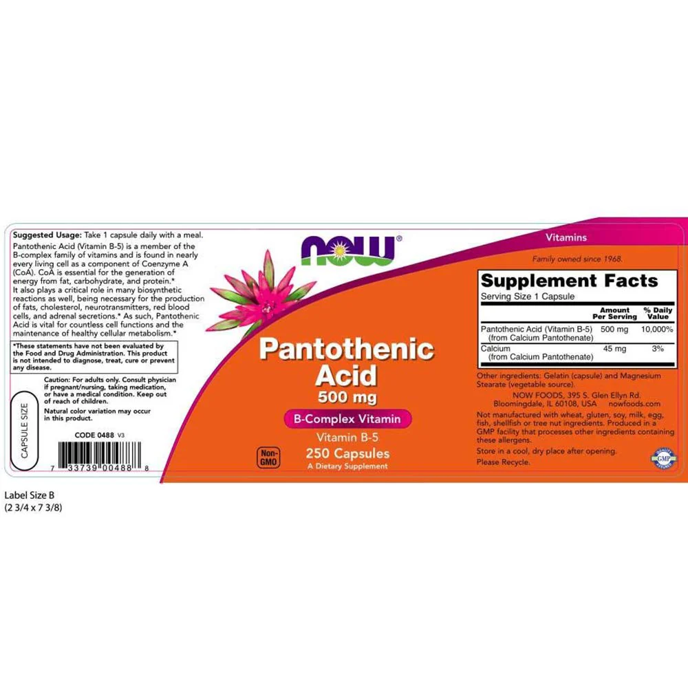 NOW Foods Pantothenic Acid 500 mg – 250 Capsules (3 Pack) - Image 2