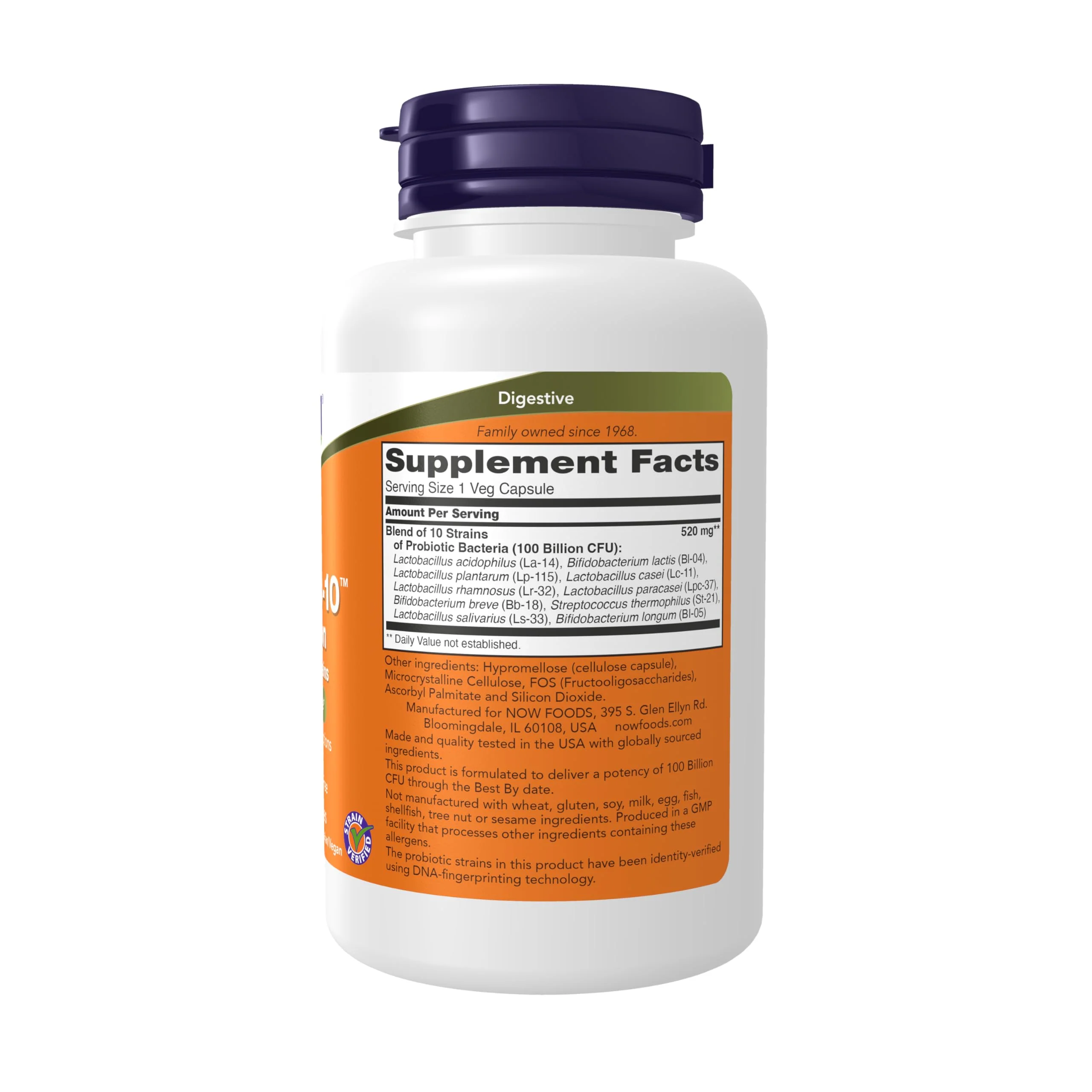 NOW Foods Probiotic-10™ 100 Billion CFU – 10 Strains | Dairy, Gluten & Soy Free | Strain Verified | 60 Veg Capsules - Image 9