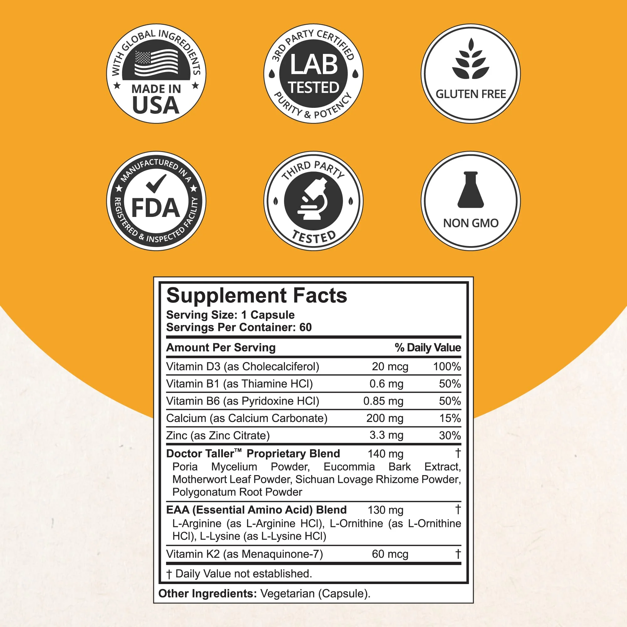 NuBest Doctor Taller Bone Strength Supports for Kids 8+ | Calcium, D3, K2, Amino Acids & Herbal Blend — 60 Vegan Capsules - Image 3
