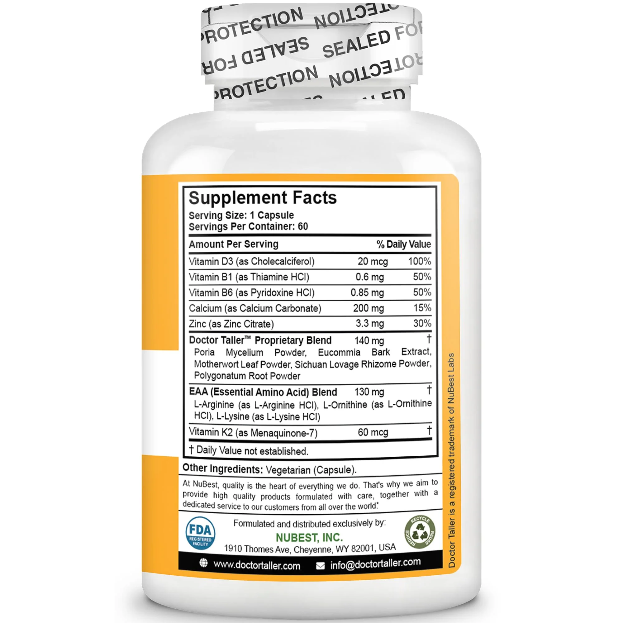 NuBest Doctor Taller Bone Strength Supports for Kids 8+ | Calcium, D3, K2, Amino Acids & Herbal Blend — 60 Vegan Capsules - Image 8