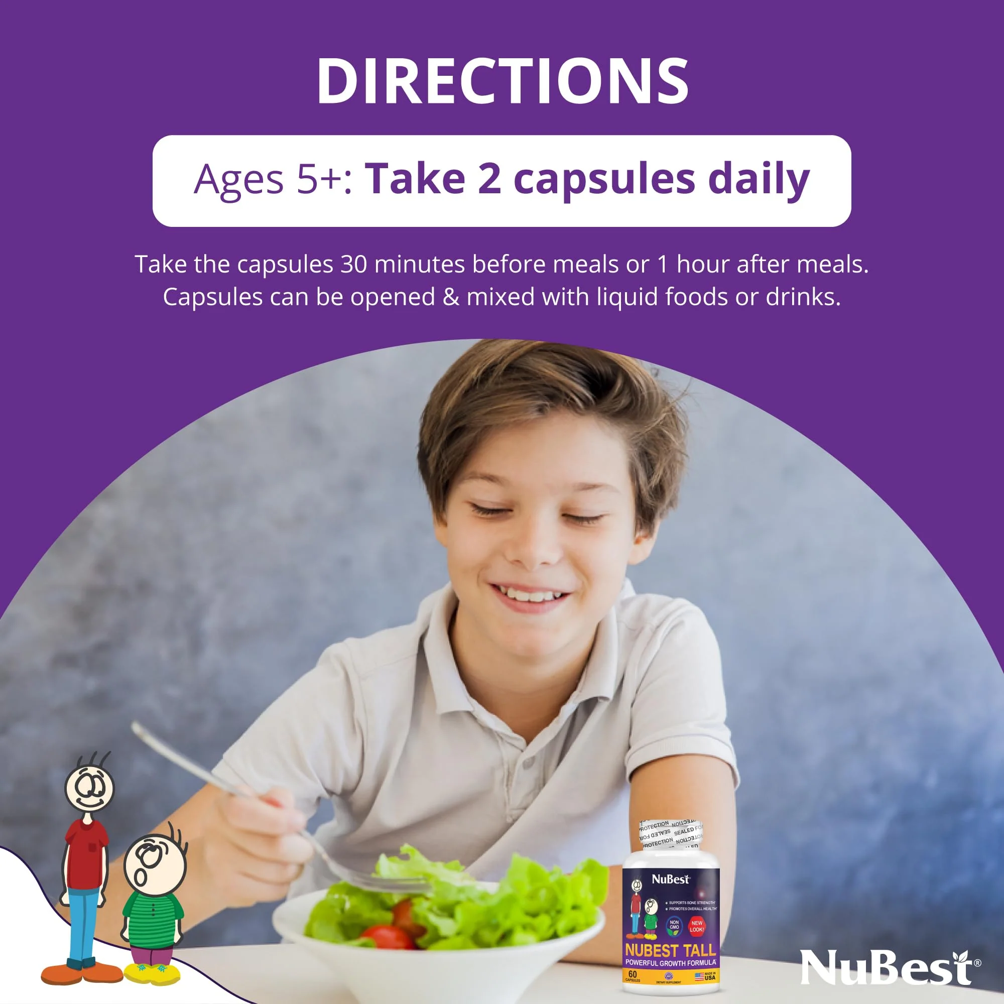 NuBest Tall: Bone Strength, Immunity & Growth for Ages 5+ | Calcium, Collagen & Herbs | 60 Capsules - Image 6