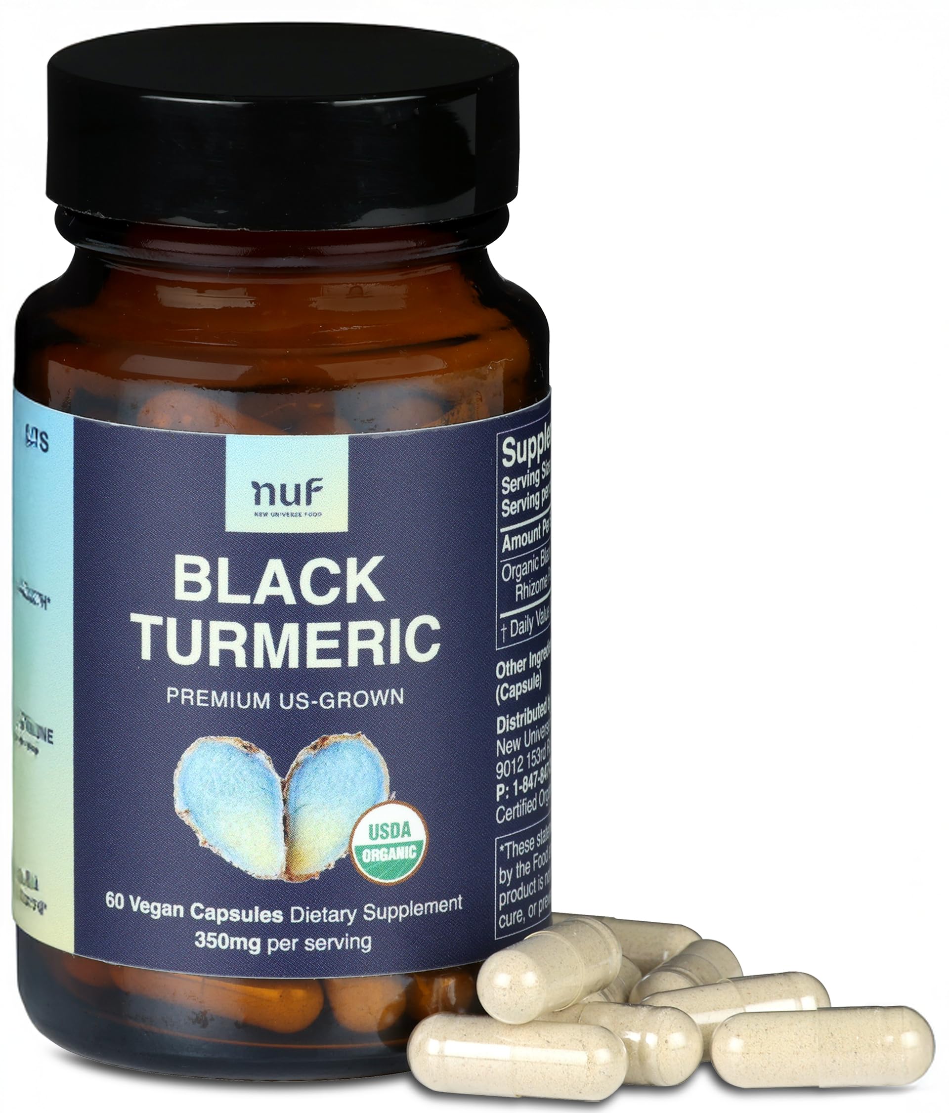 NUF Organic Black Turmeric 350mg Capsules – US Grown, Vegan, Gluten Free, Non-GMO - Image 8