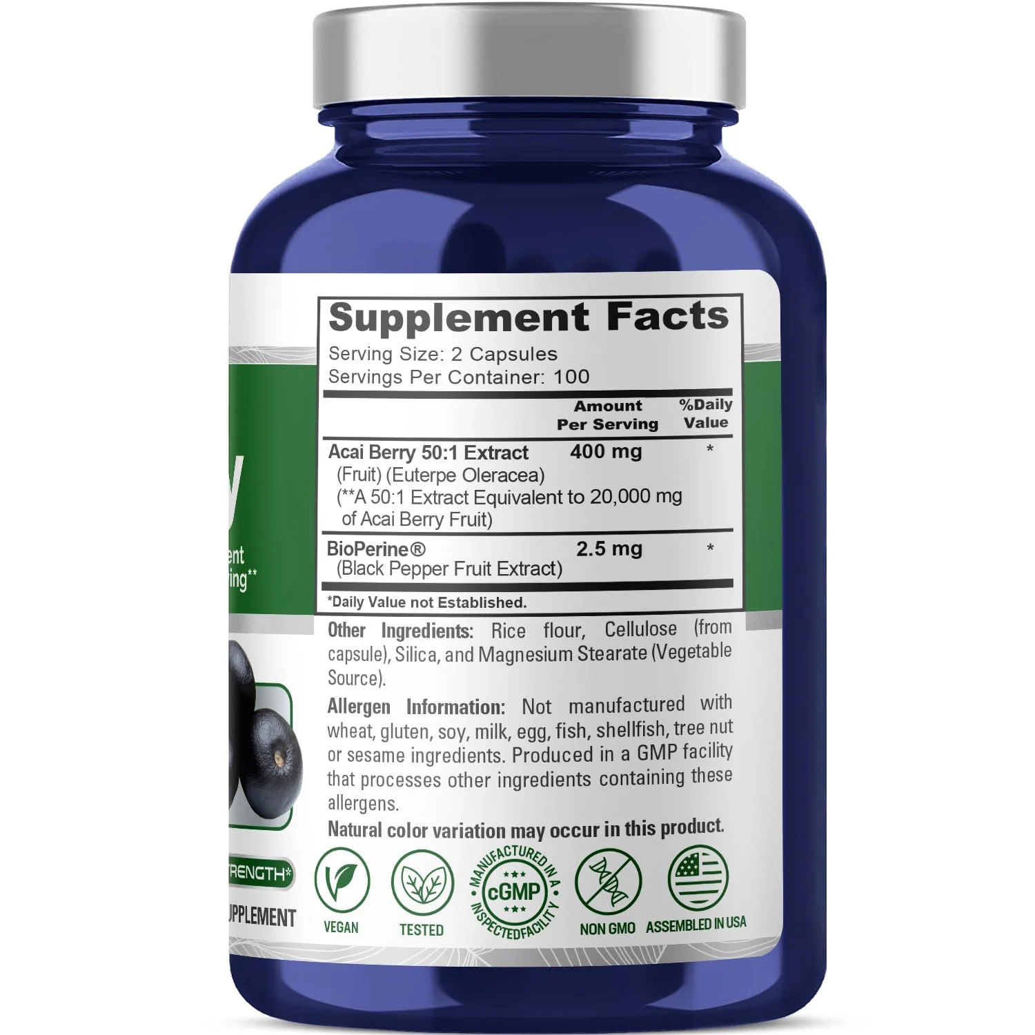NusaPure Acai Berry Capsules 20000mg - 200 Veggie Caps, Non-GMO, 50:1 Extract + Bioperine (Pack of 2) - Image 2