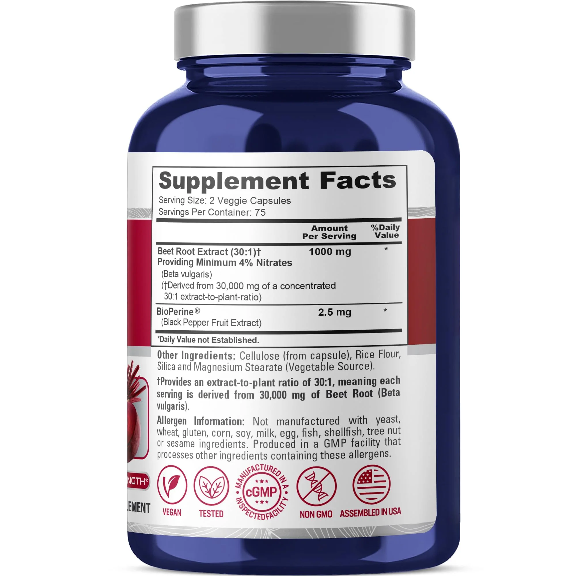 NusaPure Beet Root 30:1 Extract – 1000 mg per Serving, 150 Veggie Caps, Bioperine - Image 3
