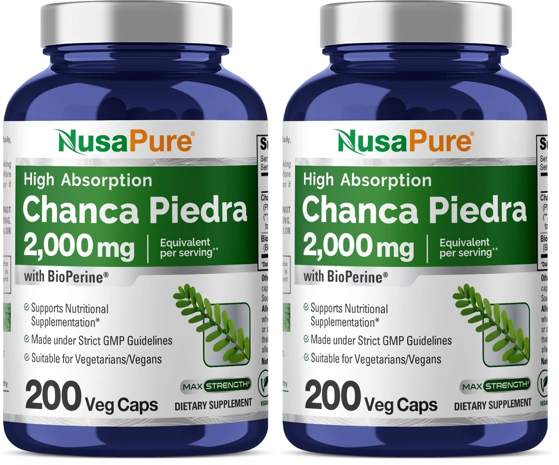 NusaPure Chanca Piedra 2000mg | 200 Veggie Caps | Pack of 2 | 100 Servings | Non-GMO Bioperine
