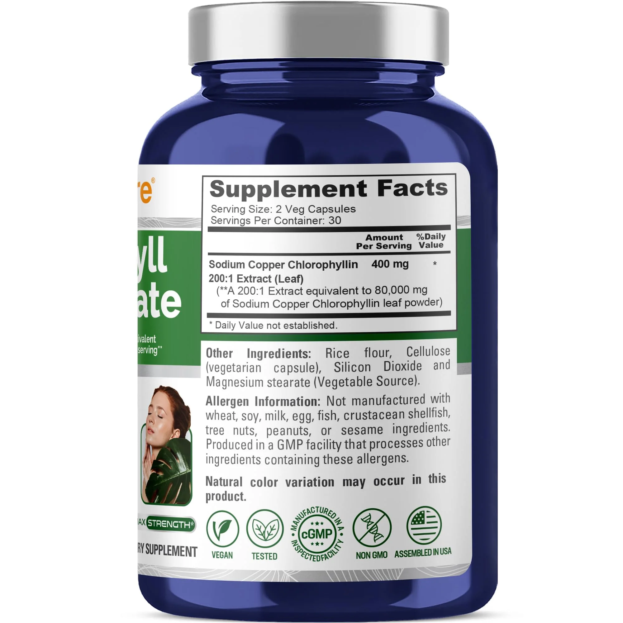 NusaPure Chlorophyll 200:1 Extract – 60 Veggie Caps (2-Pack), 80,000 mg per Serving, Non-GMO, Vegan - Image 2