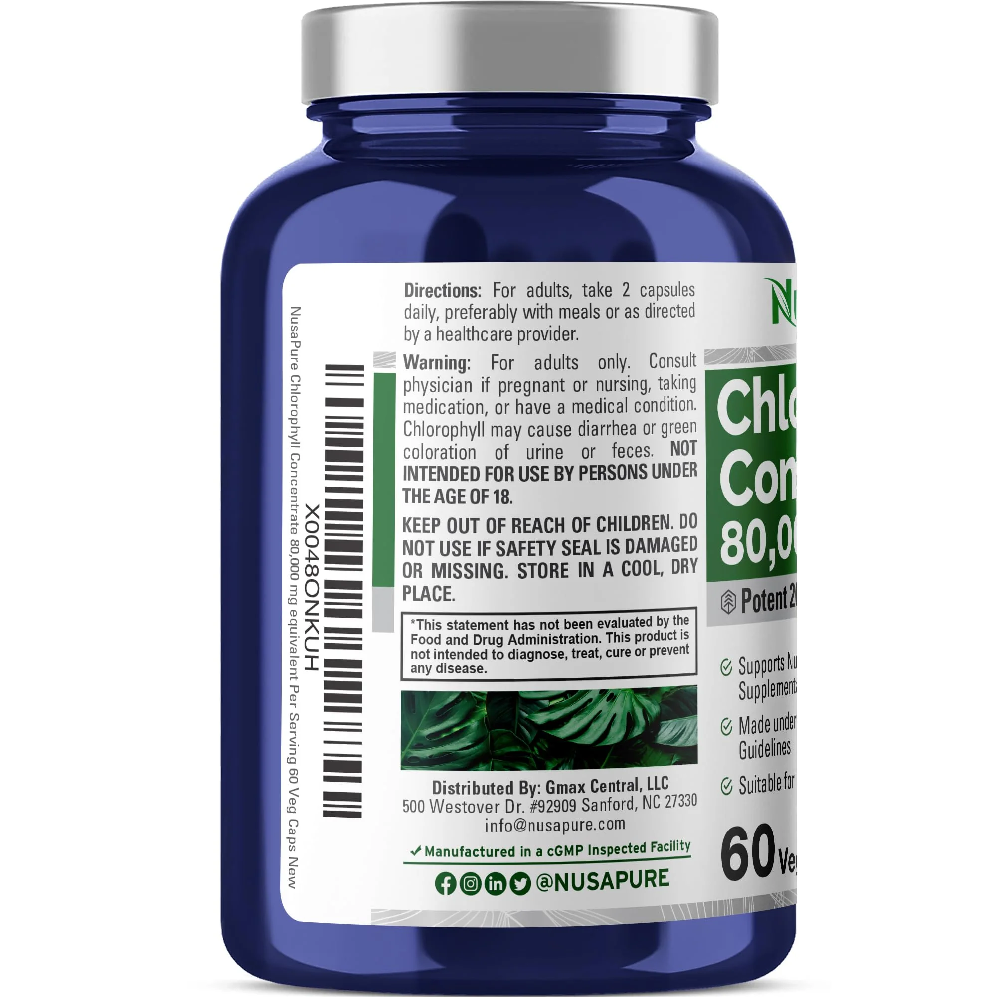 NusaPure Chlorophyll 200:1 Extract – 60 Veggie Caps (2-Pack), 80,000 mg per Serving, Non-GMO, Vegan - Image 3