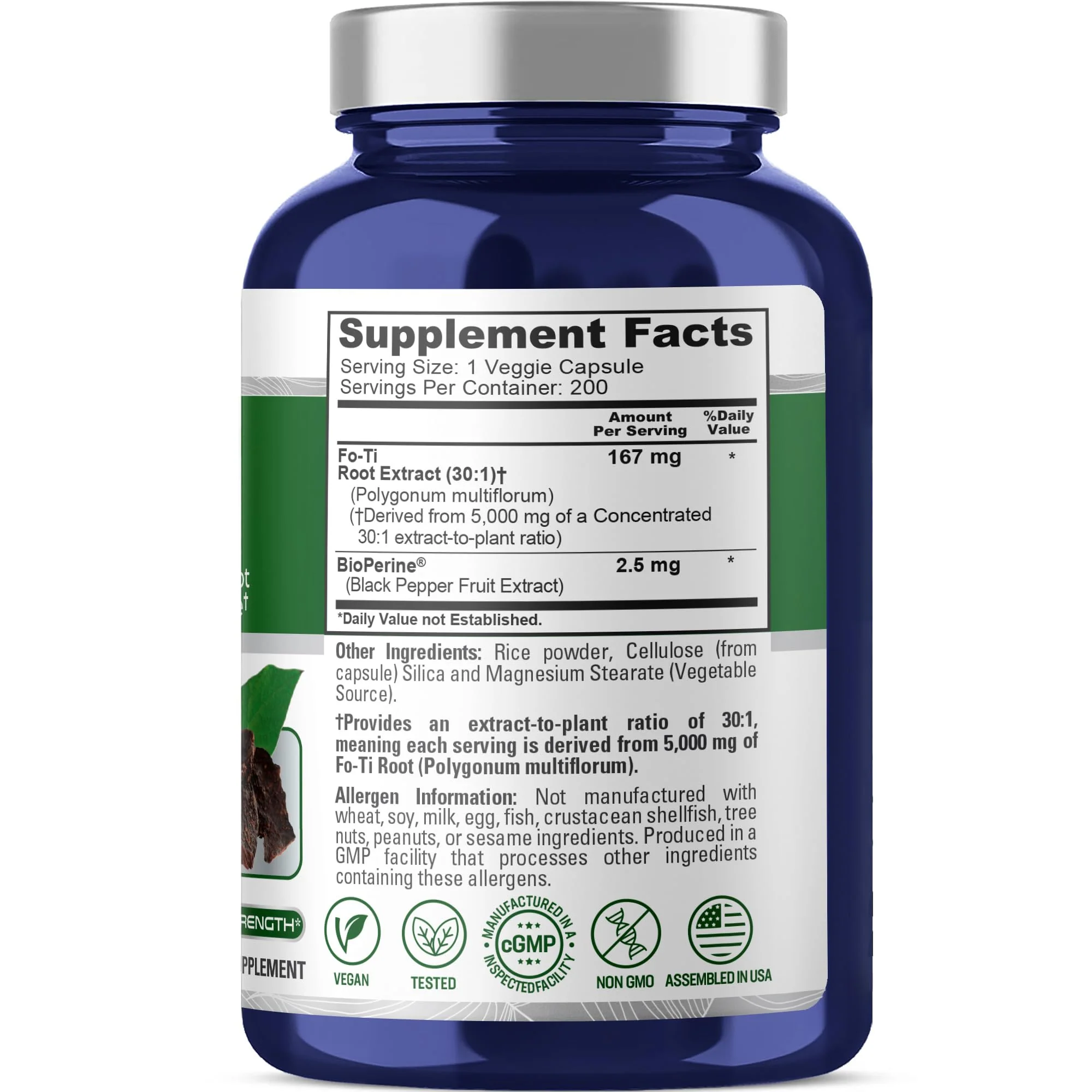 NusaPure Fo-Ti 30:1 Extract – 167 mg per Veg Cap (5000 mg), 200 Caps, Non-GMO, Vegan, Bioperine | Pack of 2 - Image 3