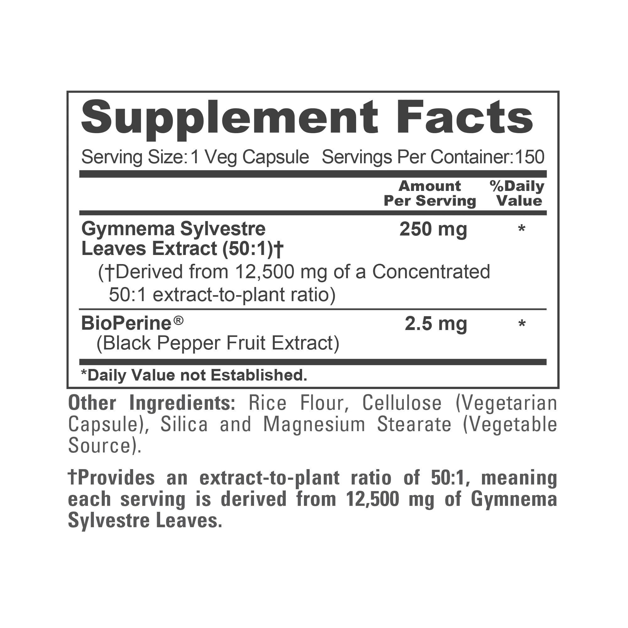 NusaPure Gymnema Sylvestre 50:1 Extract - 12,500 mg per Capsule, 150 Vegan Caps (Pack of 2) - Bioperine - Image 5