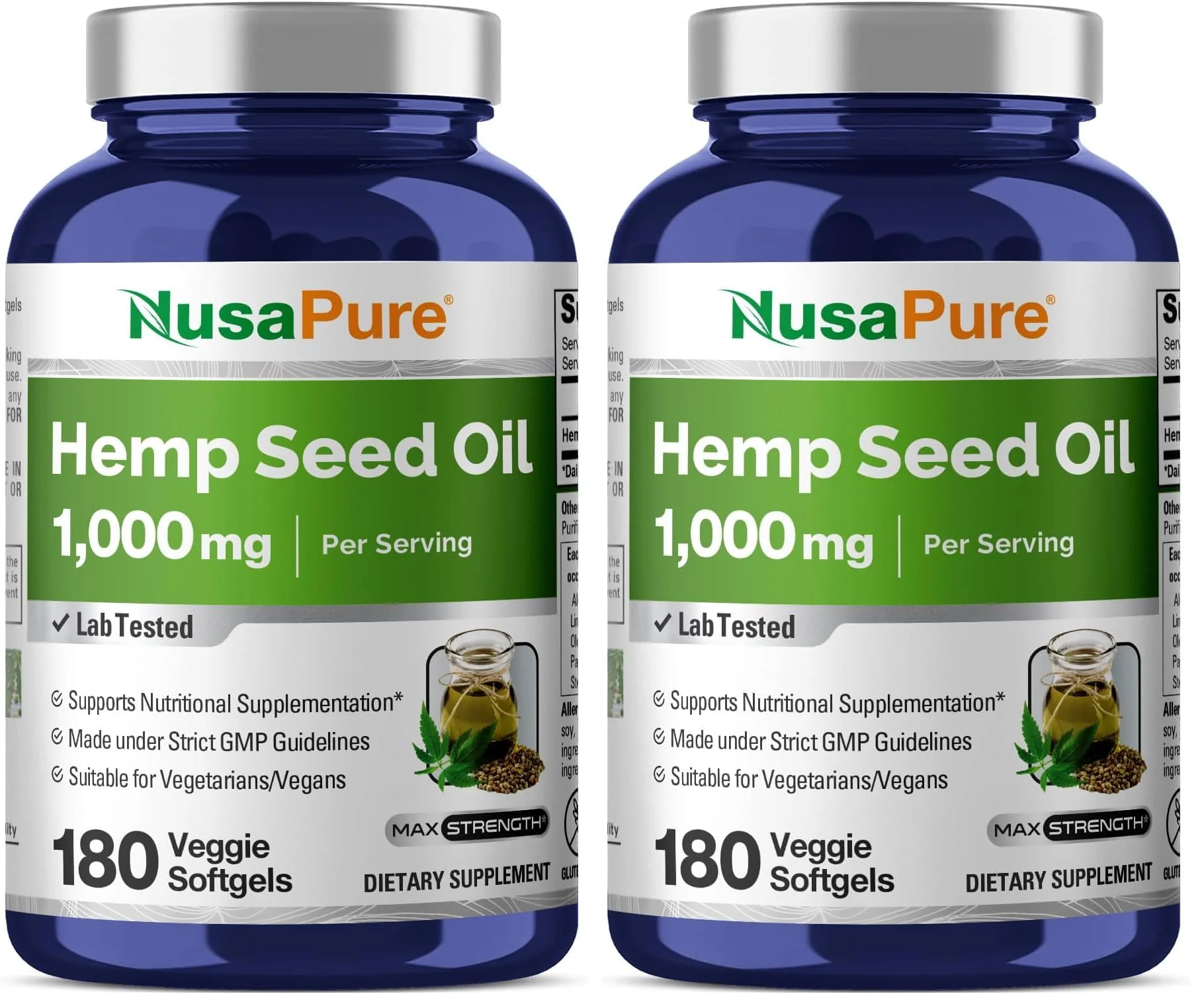 NusaPure Hemp Oil Capsules 1000mg per Serving – 180 Veggie Softgels, Non-GMO, Vegan (Pack of 2) - Image 10