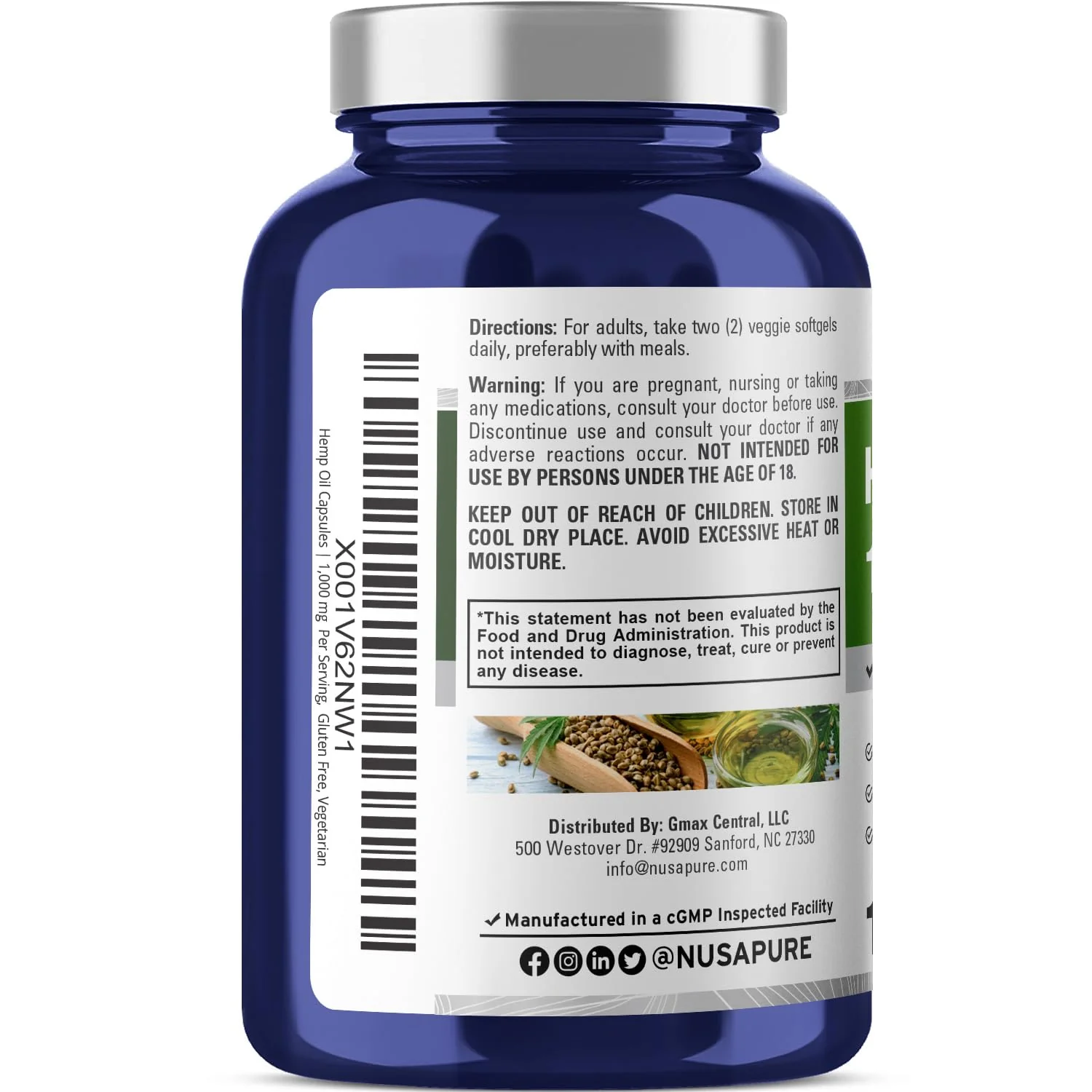 NusaPure Hemp Oil Capsules 1000mg per Serving – 180 Veggie Softgels, Non-GMO, Vegan (Pack of 2) - Image 13