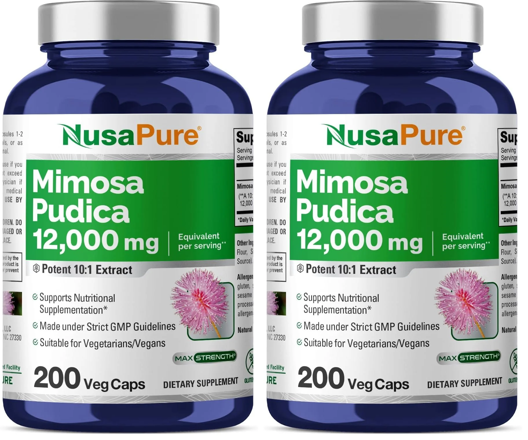 NusaPure Mimosa Pudica Seed 12,000 mg - 200 Vegan Capsules (10:1 Extract, Non-GMO, Gluten Free) - Pack of 2