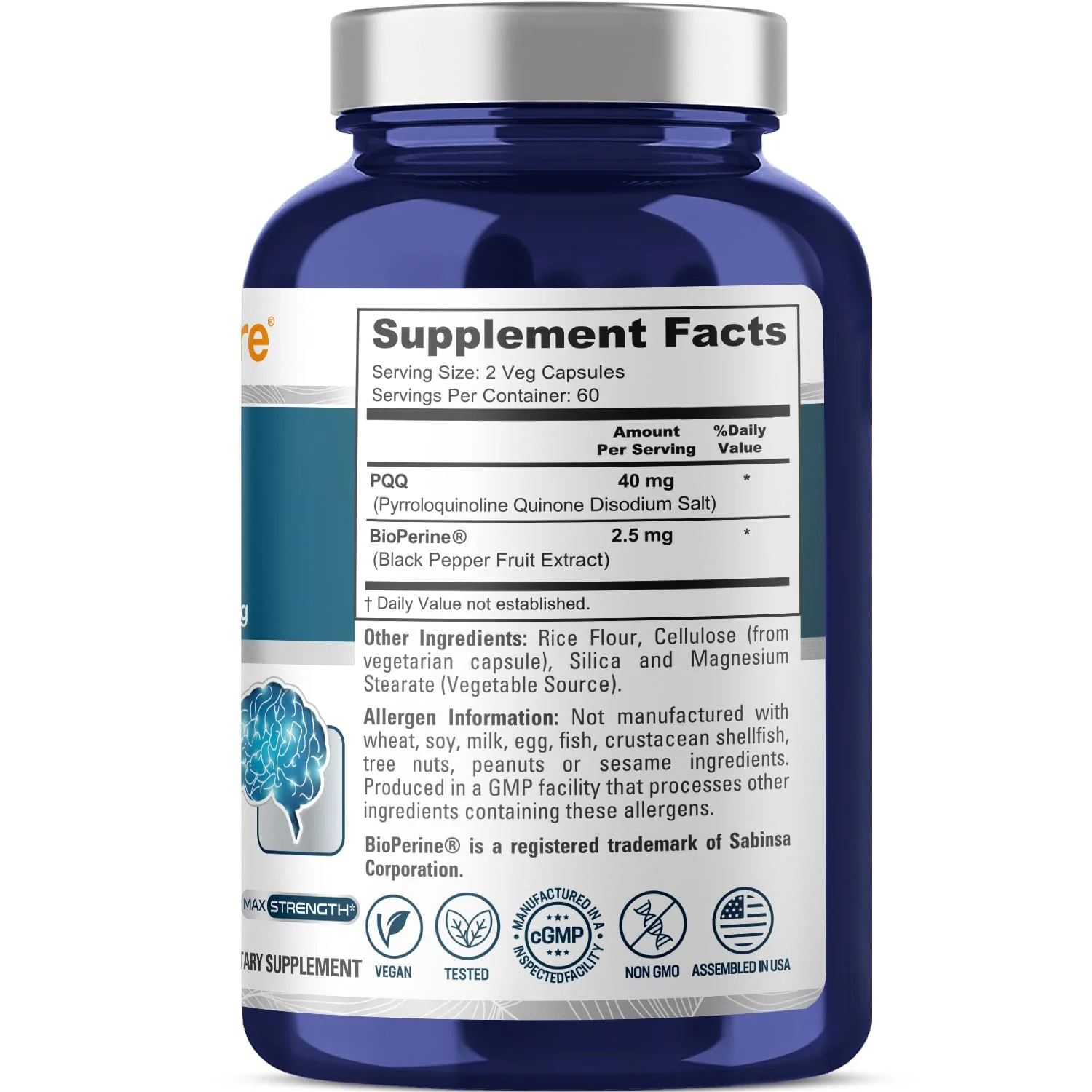NusaPure PQQ Supplement 40 mg - 120 Veggie Capsules (Non-GMO, Bioperine) Pack of 2 - Image 2