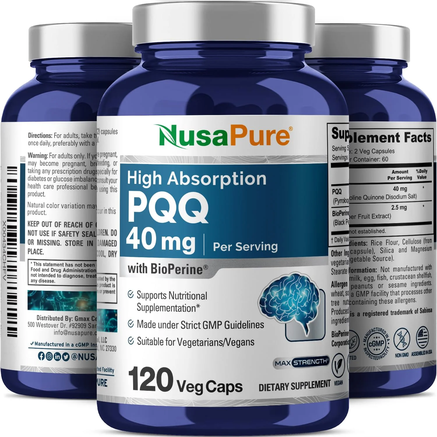 NusaPure PQQ Supplement 40 mg - 120 Veggie Capsules (Non-GMO, Bioperine) Pack of 2 - Image 4