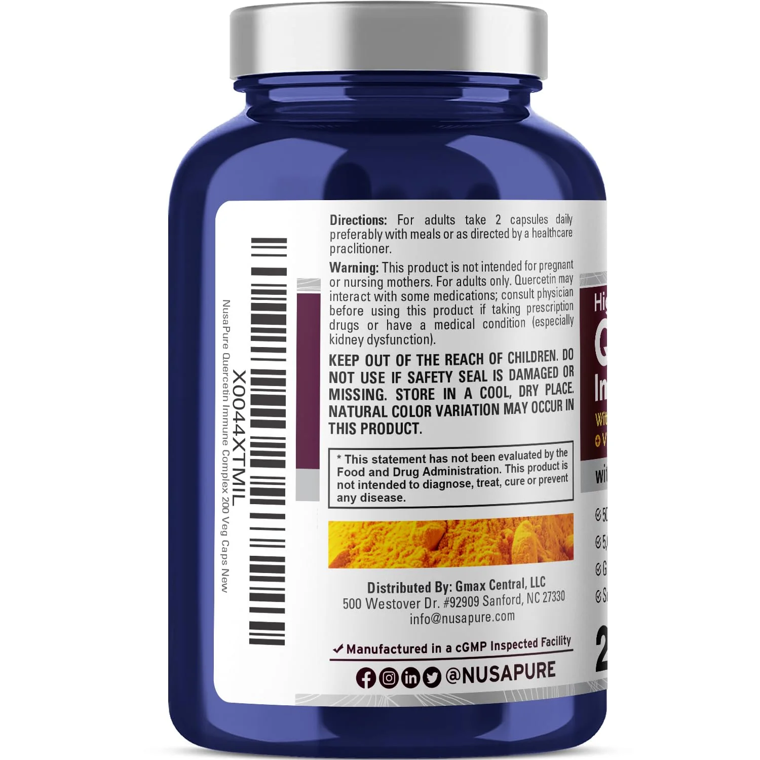 NusaPure Quercetin Complex with Bromelain, C & D3, Nettle & Zinc | 200 Veggie Caps (Pack of 2) - Image 3