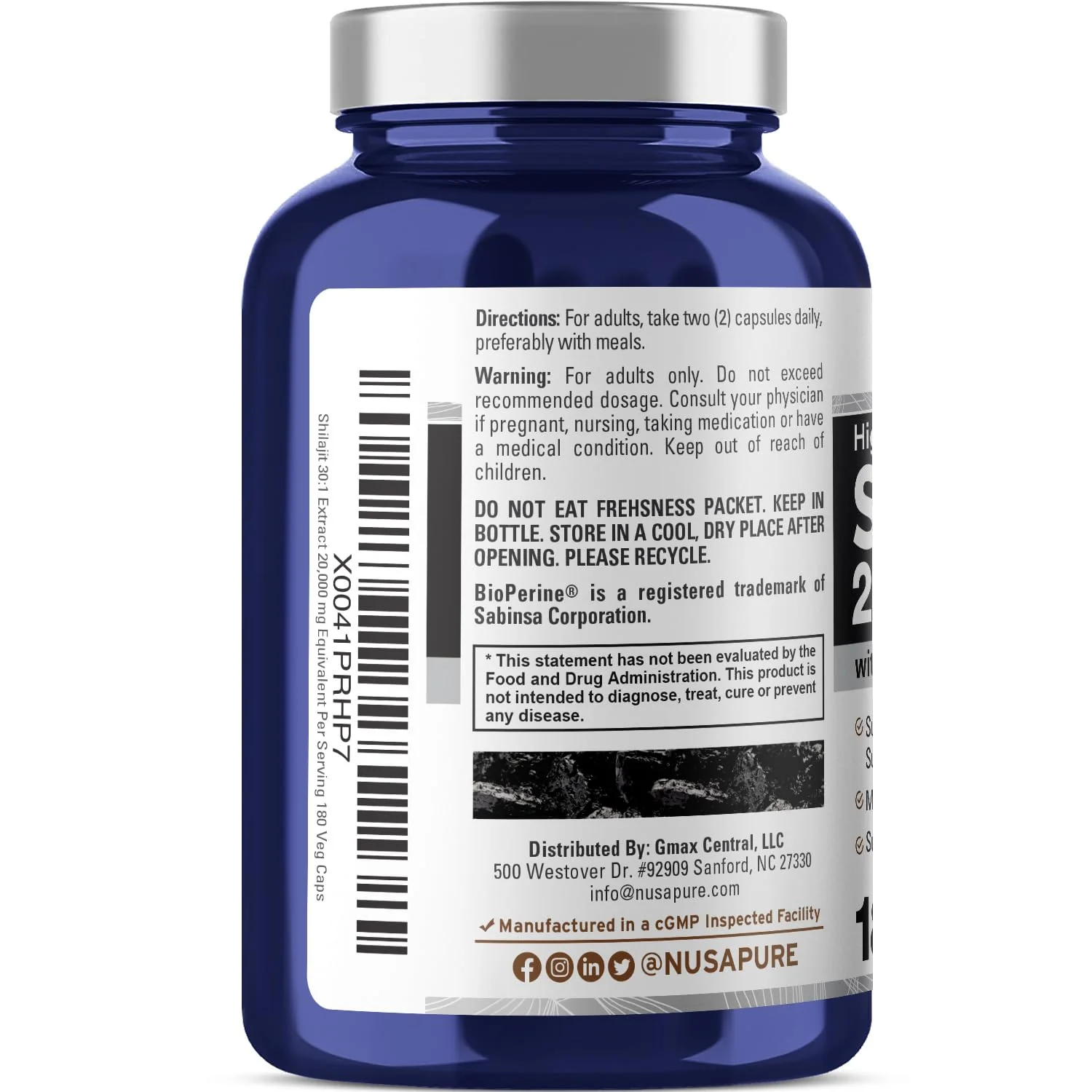 NusaPure Shilajit 20,000mg per Serving – 180 Veggie Caps – Pack of 2 | Non-GMO, Gluten Free, Bioperine - Image 3