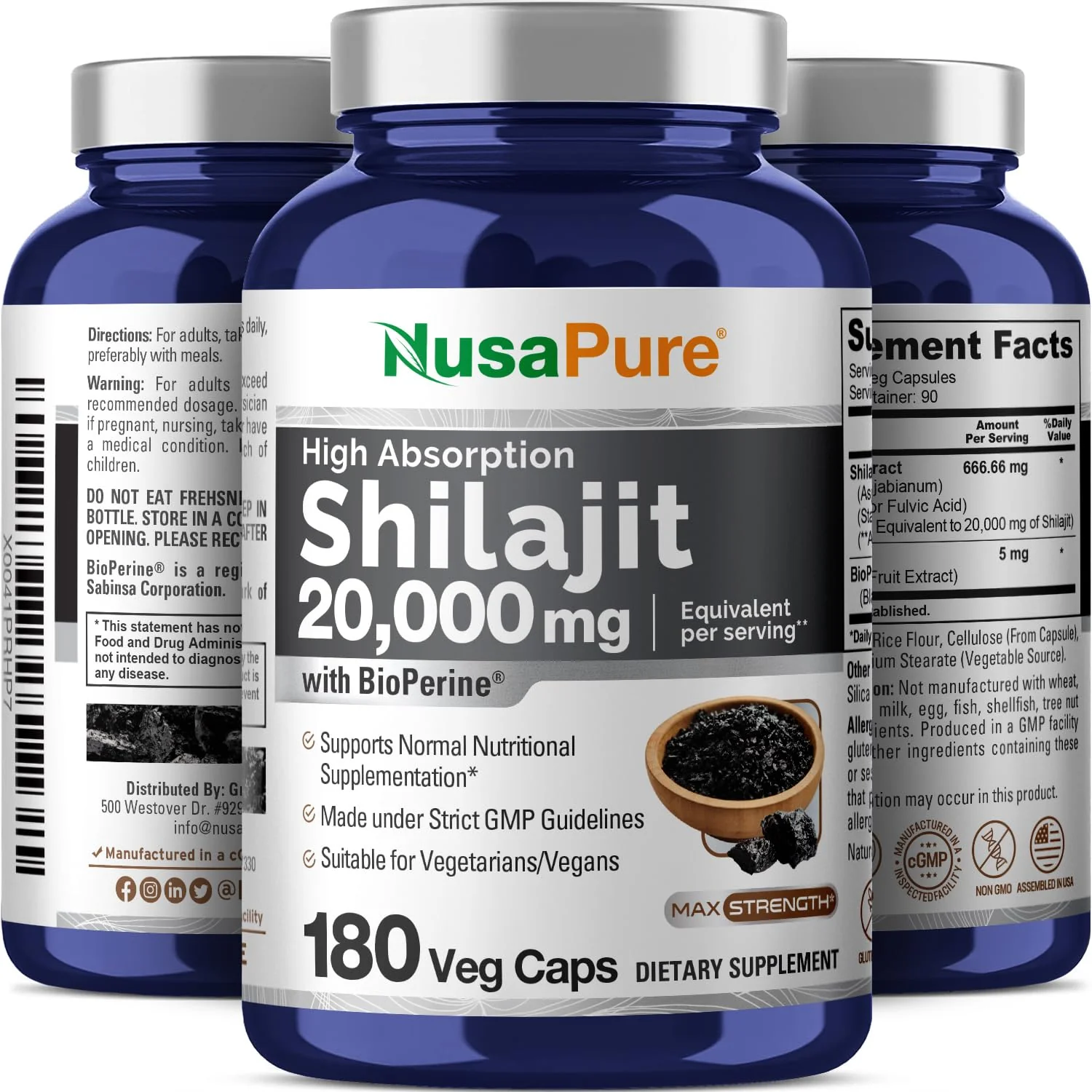 NusaPure Shilajit 20,000mg per Serving – 180 Veggie Caps – Pack of 2 | Non-GMO, Gluten Free, Bioperine - Image 4