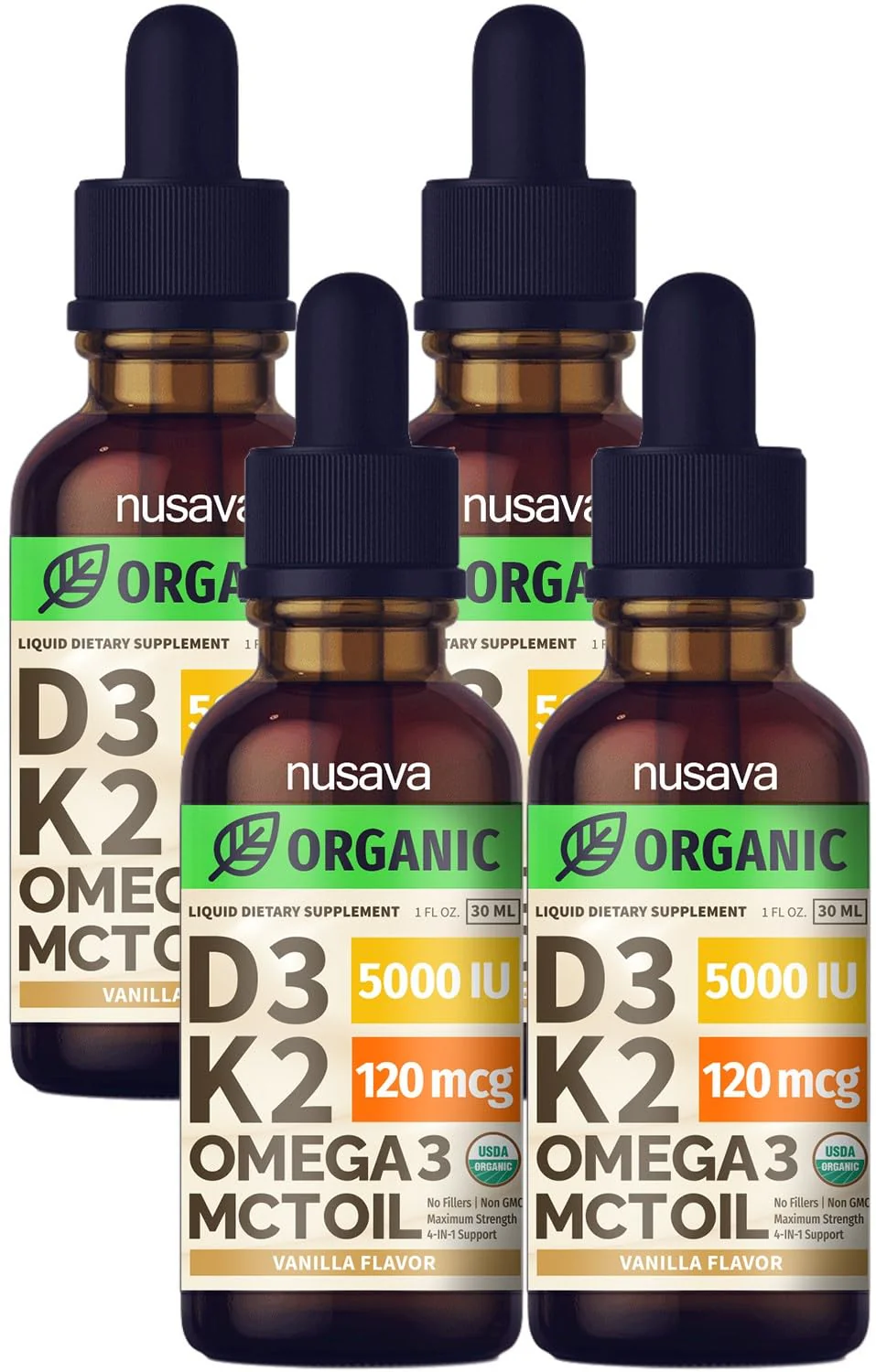 NUSAVA 4 Pack Organic Vitamin D3 K2 Drops with MCT Oil – 5000 IU, Vanilla - Image 10