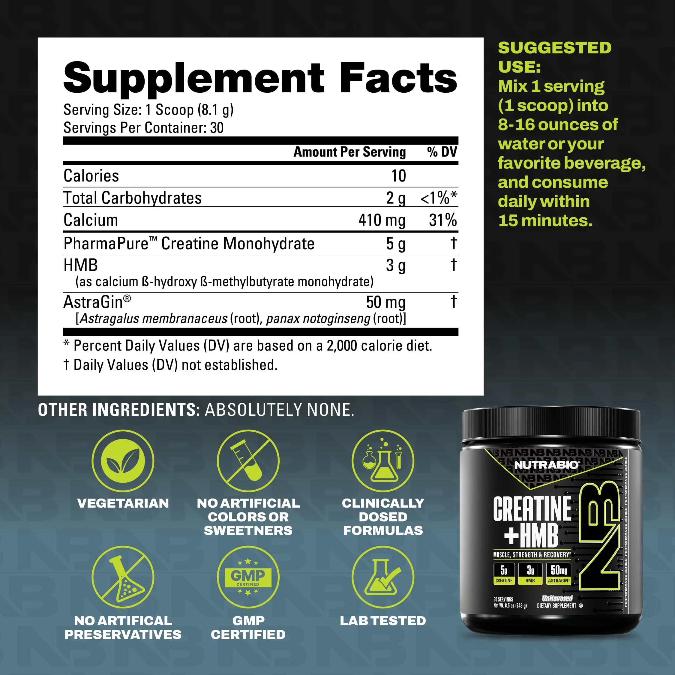 NutraBio Creatine + HMB – Creatine Monohydrate with HMB Powder for Muscle Growth & Strength, 30 Servings (Unflavored) - Image 14