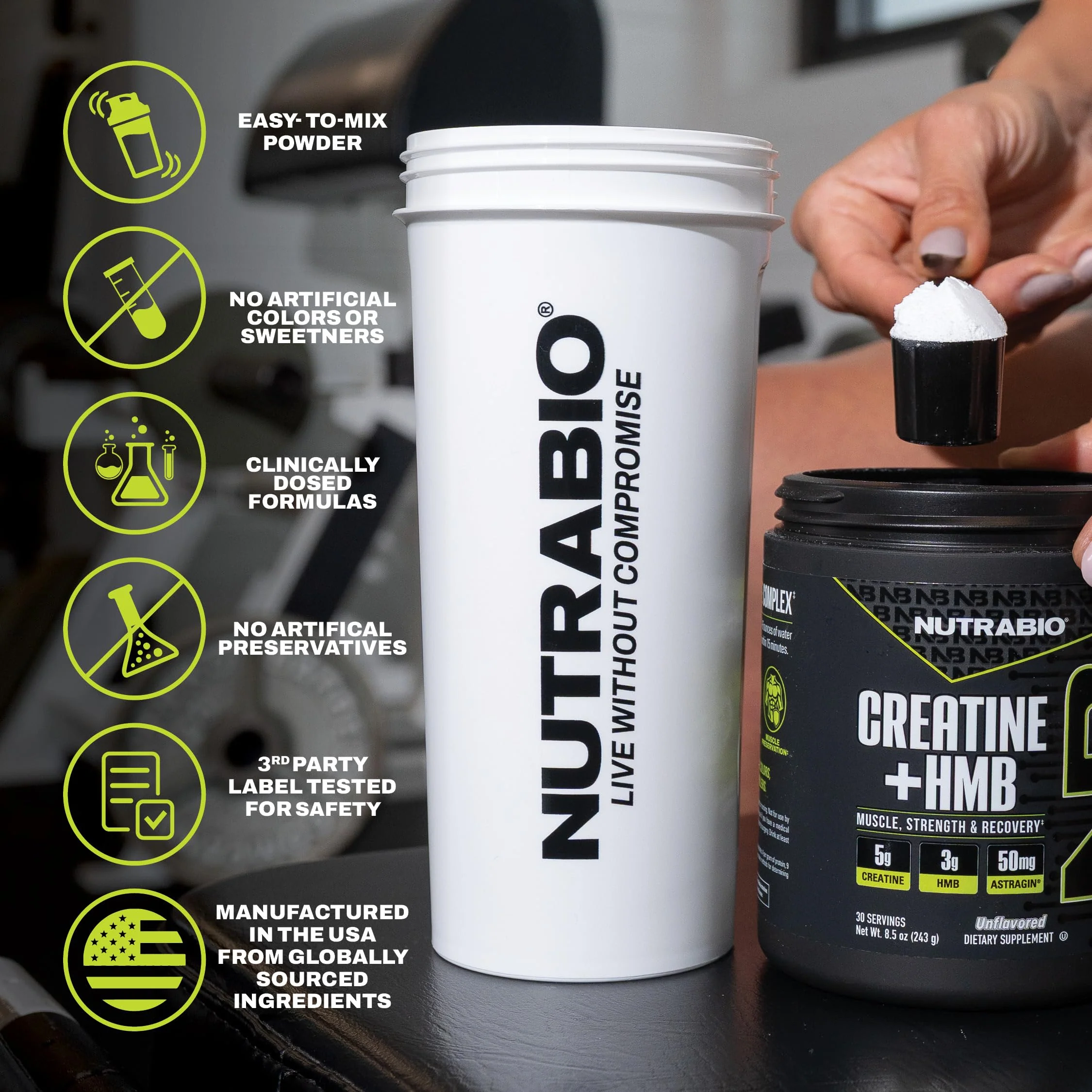 NutraBio Creatine + HMB – Creatine Monohydrate with HMB Powder for Muscle Growth & Strength, 30 Servings (Unflavored) - Image 4