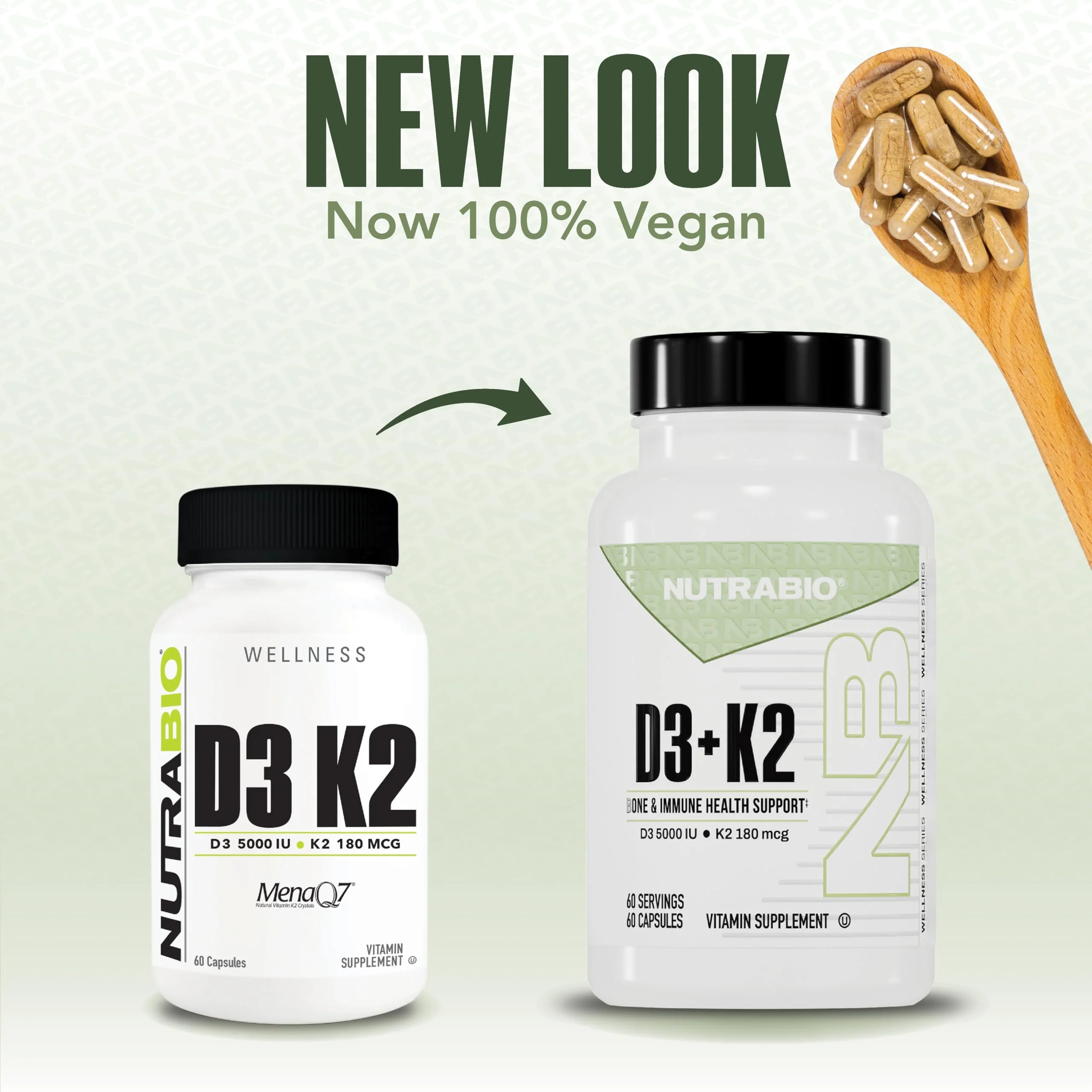 NutraBio Vitamin D3 K2 5000 IU | D3 + MK7 (180 mcg) for Bone & Heart Health | 60 Veg Caps - Image 2