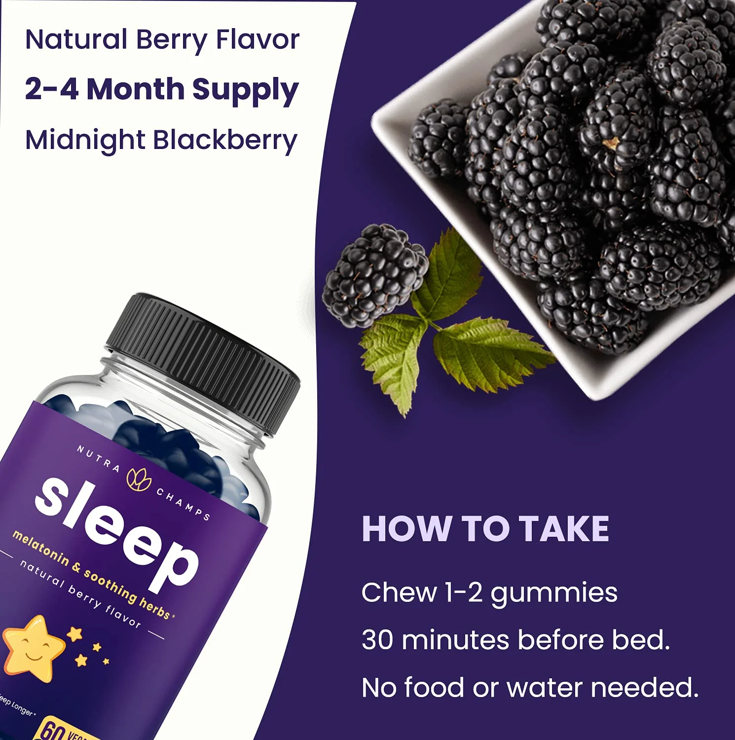 NutraChamps Sleep Gummies for Adults & Kids – Melatonin, Vegan, 120 Gummies (3mg/1.5mg/6mg) Pack of 2 - Image 2