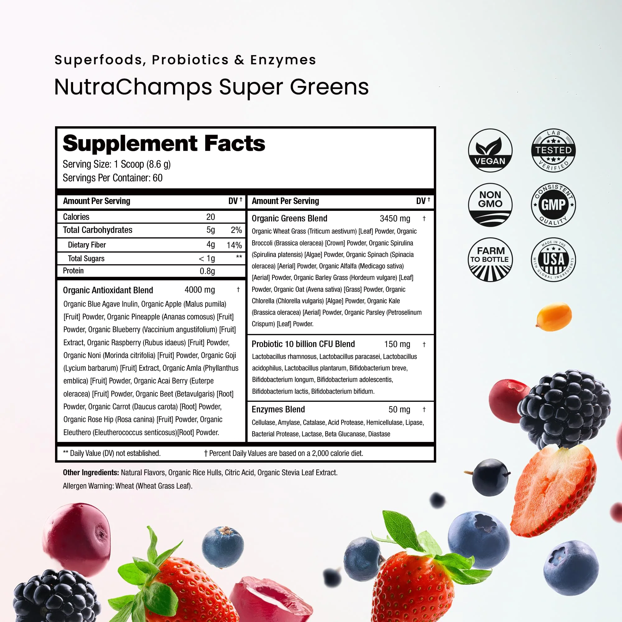 NutraChamps Super Greens Powder Berry 9.0 oz – Premium Organic Green Superfood with Probiotics - Image 6